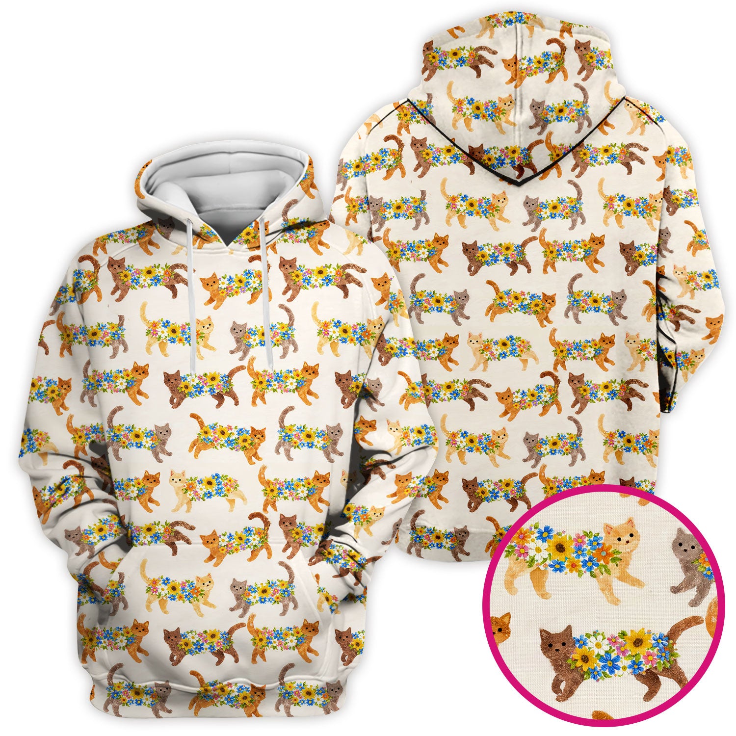 Cute Flower Filled Cat Pattern Scrub Top, Breathable Fabrics Nursing Uniform