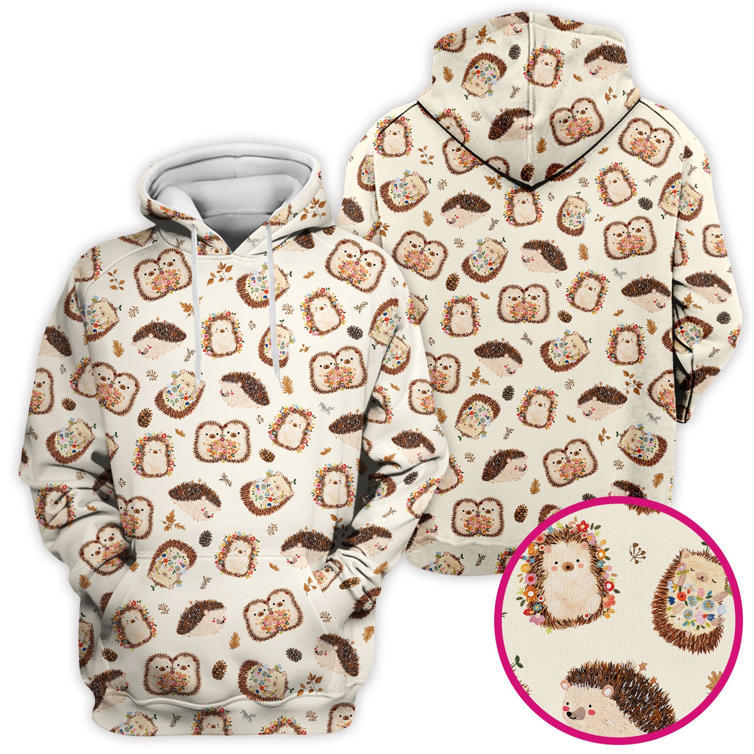 Cute Hedgehog Floral Scrub Top, Breathable Fabrics Nursing Uniform