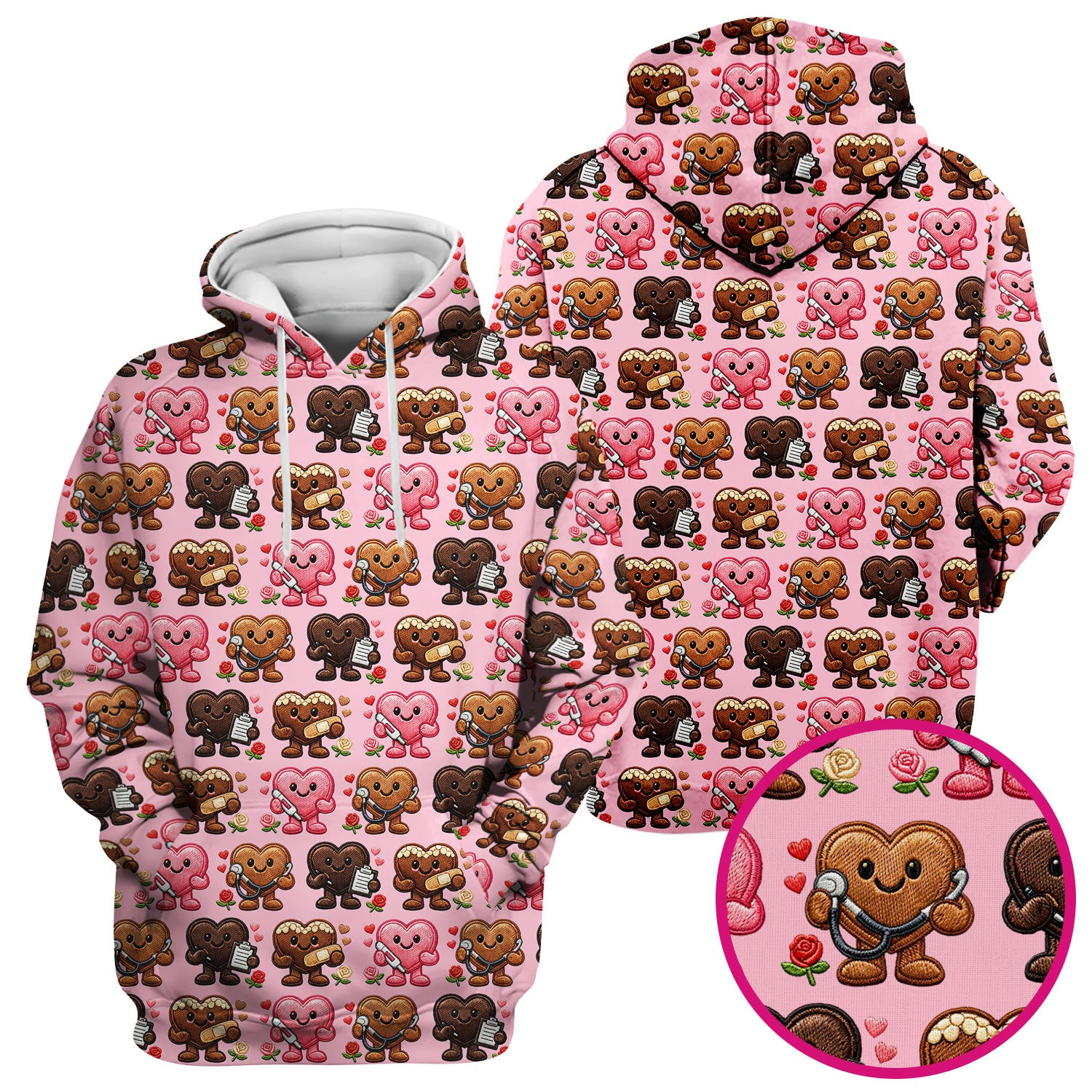 Valentine Heart Nurse Scrub Top, Cute Medical Love Pattern Shirt, Breathable Fabrics Nursing Uniform