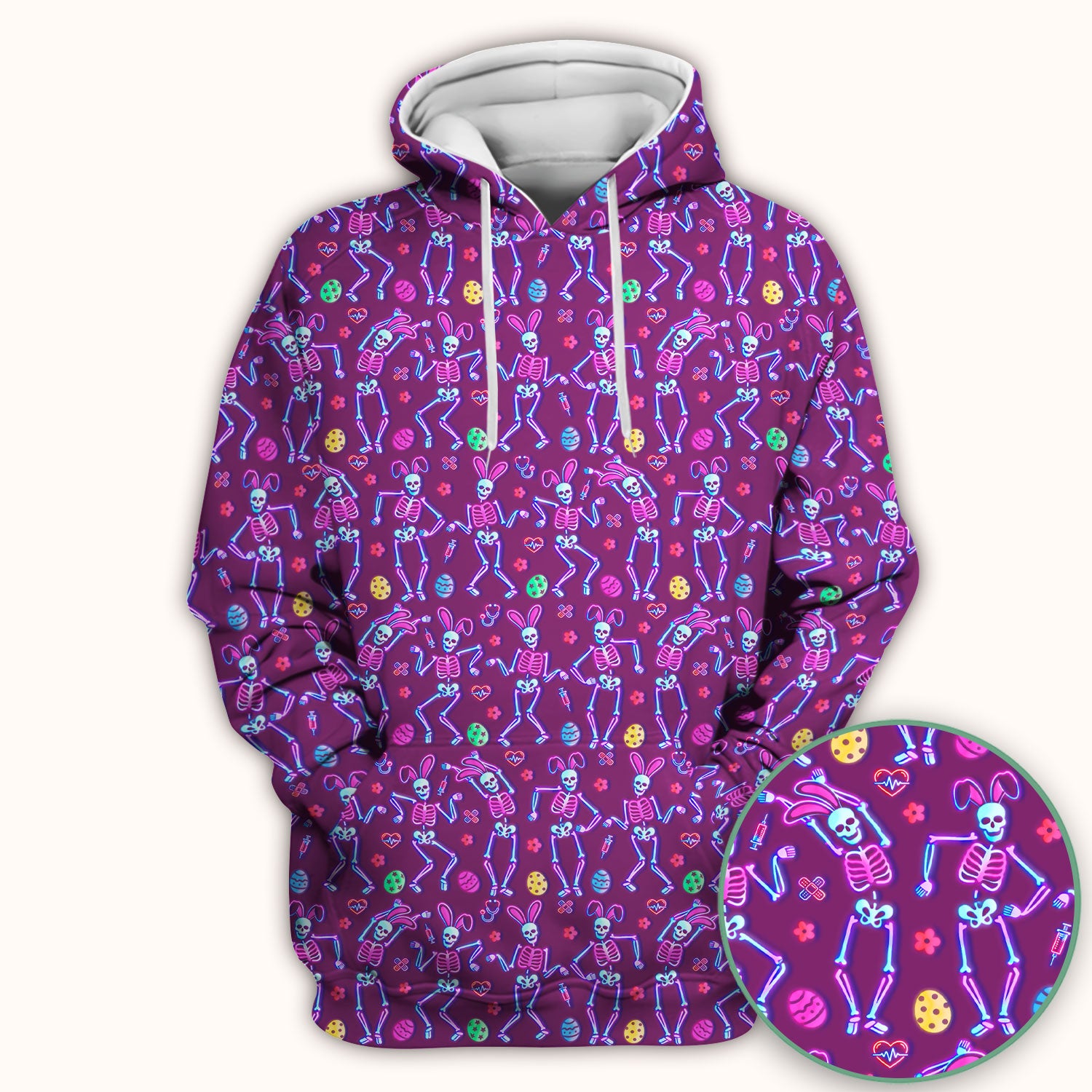 Neon Easter Skeleton Pattern Scrub Top, Comfortable Scrubs for Nurses