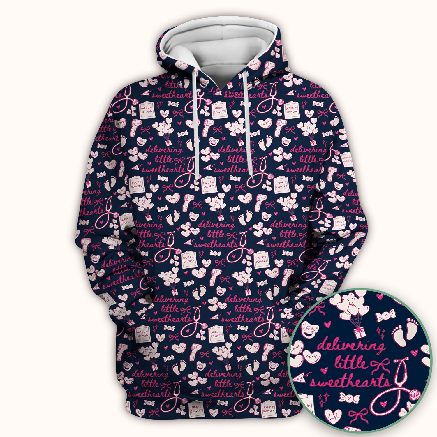 Valentine Labor And Delivery Scrub Top, XOXO Pattern Scrub Shirt, Breathable Fabrics Nursing Uniform For Women