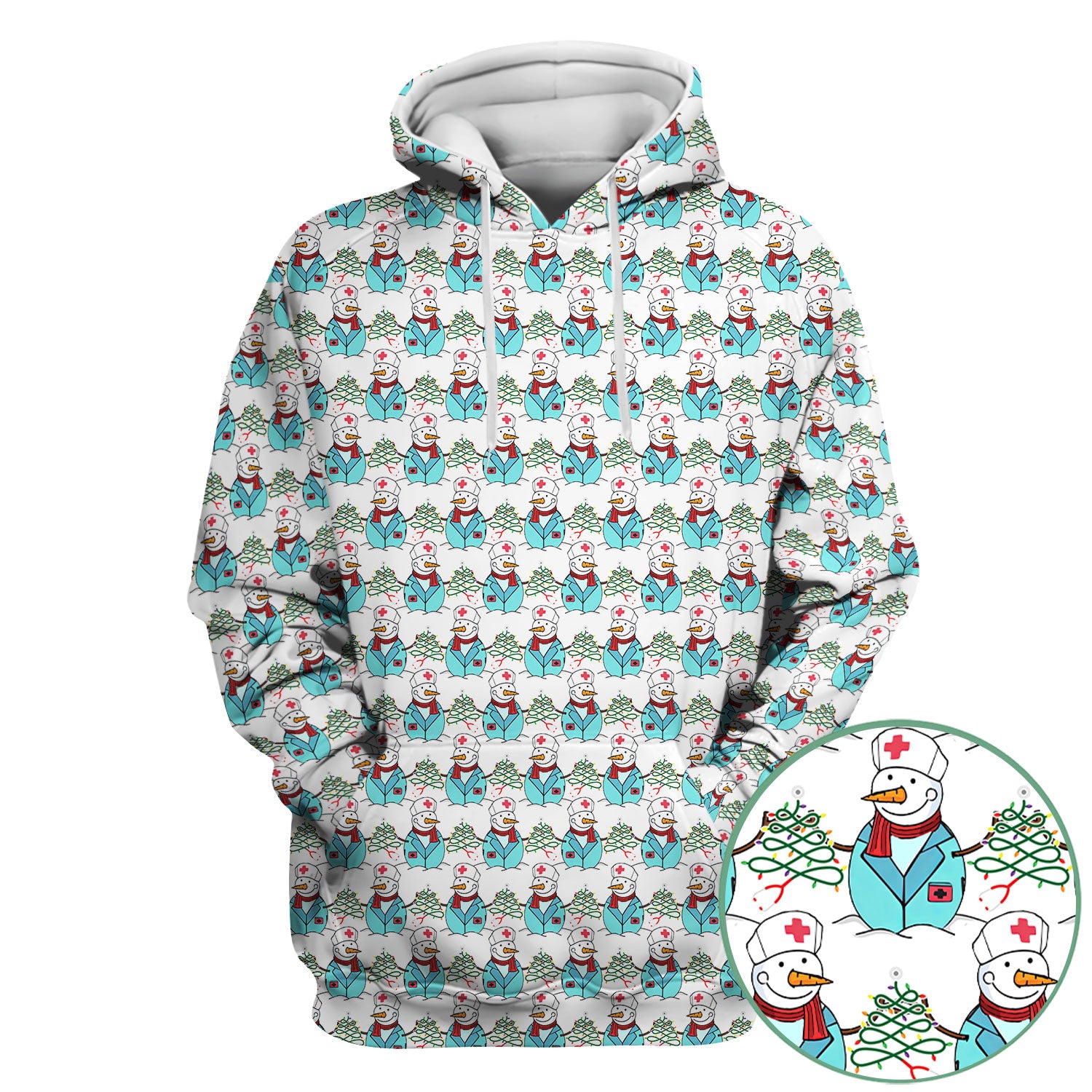 Funny Nurse Scrubs Christmas Edition - Snowman Doctor Print Top - Custom Multi Color Medical Shirt Gift for Nurses and Healthcare Staff