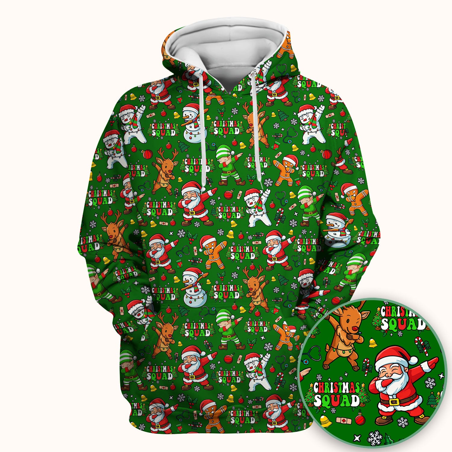Christmas Squad Scrub Top - Dancing Santa, Reindeer & Elf Shirt - Funny Holiday Medical Uniform for Nurses, Doctors & Vet Techs