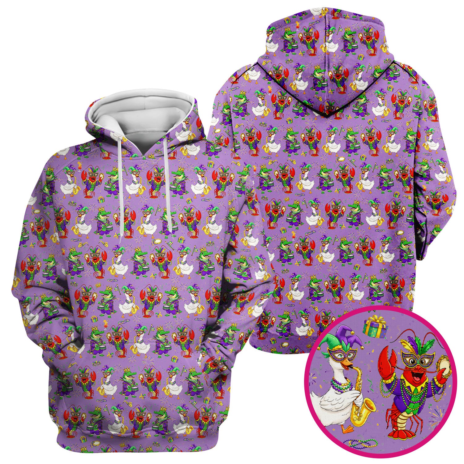 Crawfish And Duck Carnival Scrub Top, Mardi Gras Parade Pattern Nurse Shirt, Breathable Fabrics Nursing Uniform