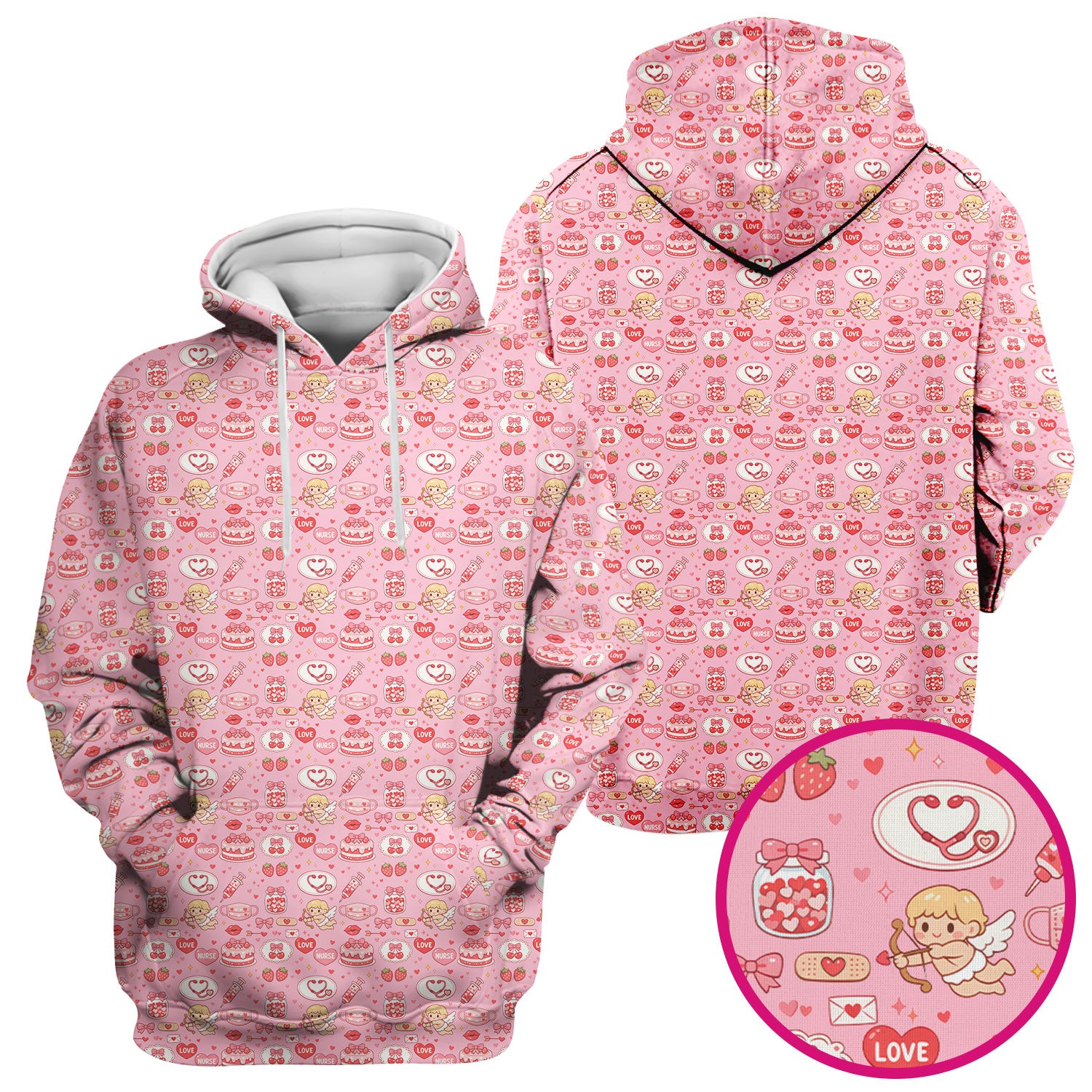 Cupid Nurse Scrub Top, Cute Love Medical Pattern Shirt For Valentine, Breathable Fabrics Nursing Uniform