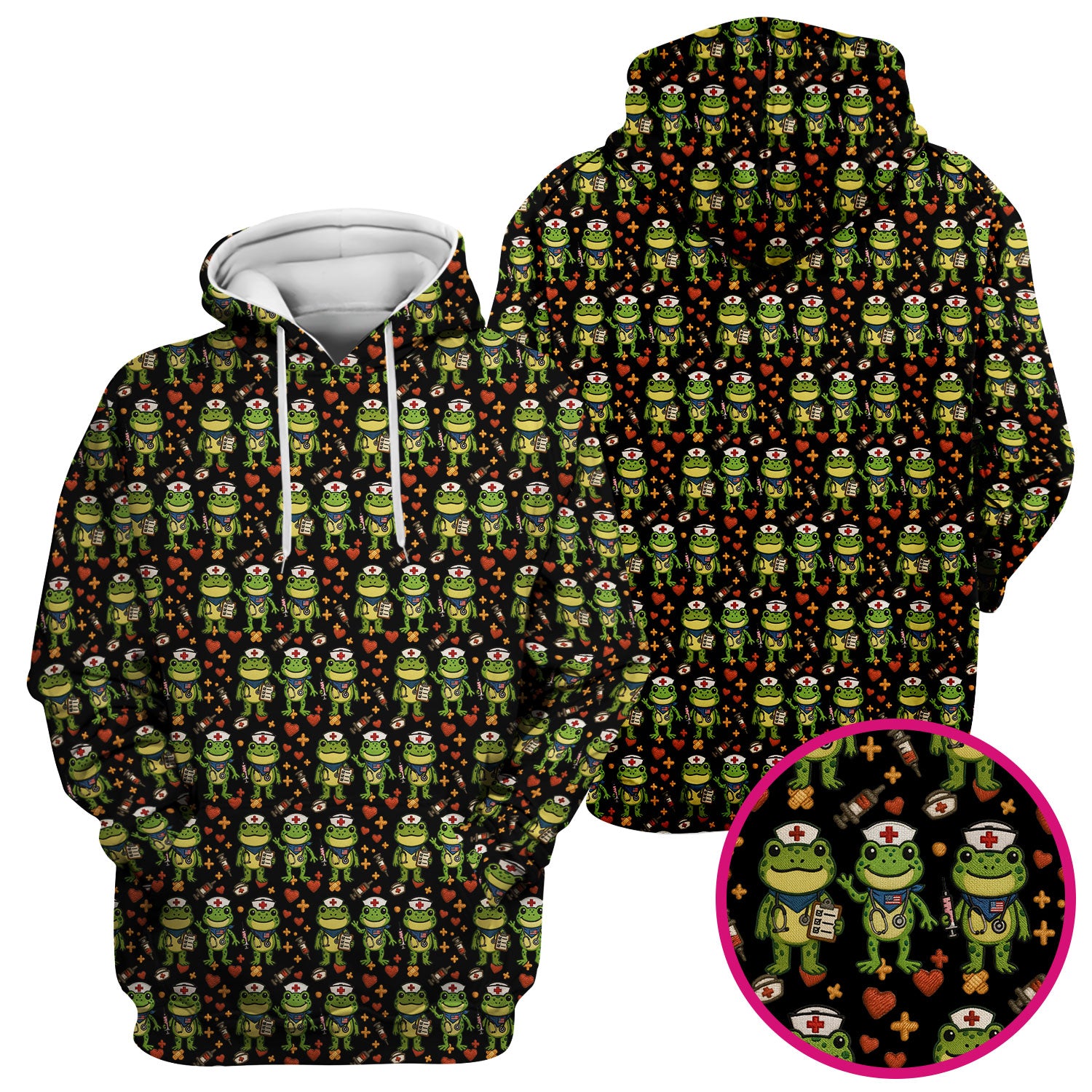 Frog Pattern Scrub Top, Cute Frog Scrub Shirt, Breathable Fabrics Nursing Uniform