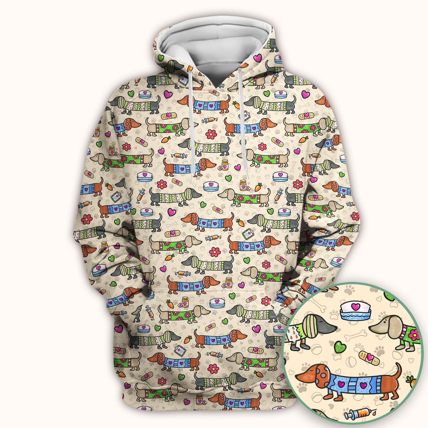 Cute Dachshund Nurse Scrub Top, Funny Wiener Dog Nursing Shirt, Breathable Fabrics Nursing Uniform