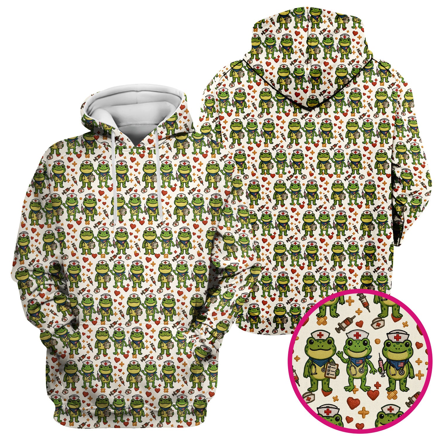 Frog Pattern Scrub Top, Cute Frog Scrub Shirt, Breathable Fabrics Nursing Uniform