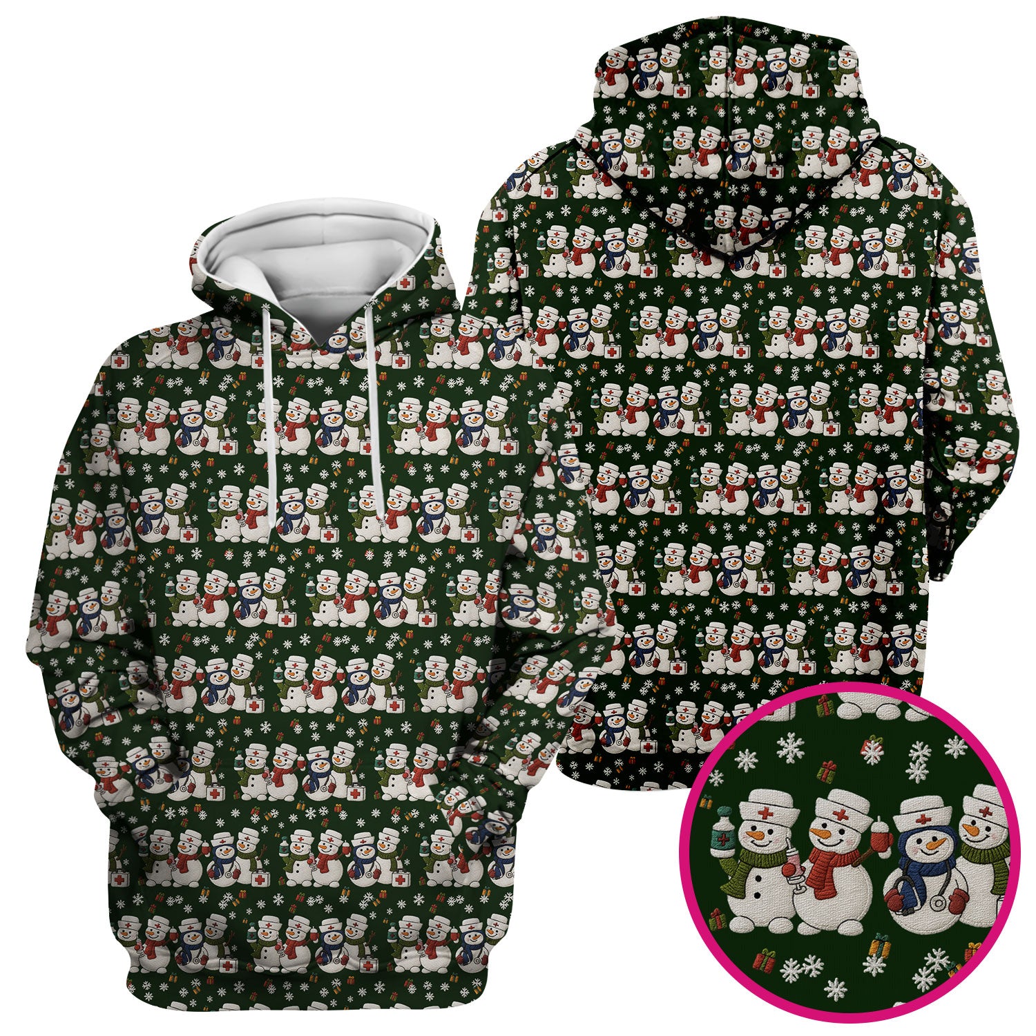 Cute Christmas Snowman Nurse Pattern Scrub Top, Breathable Fabrics Nursing Uniform