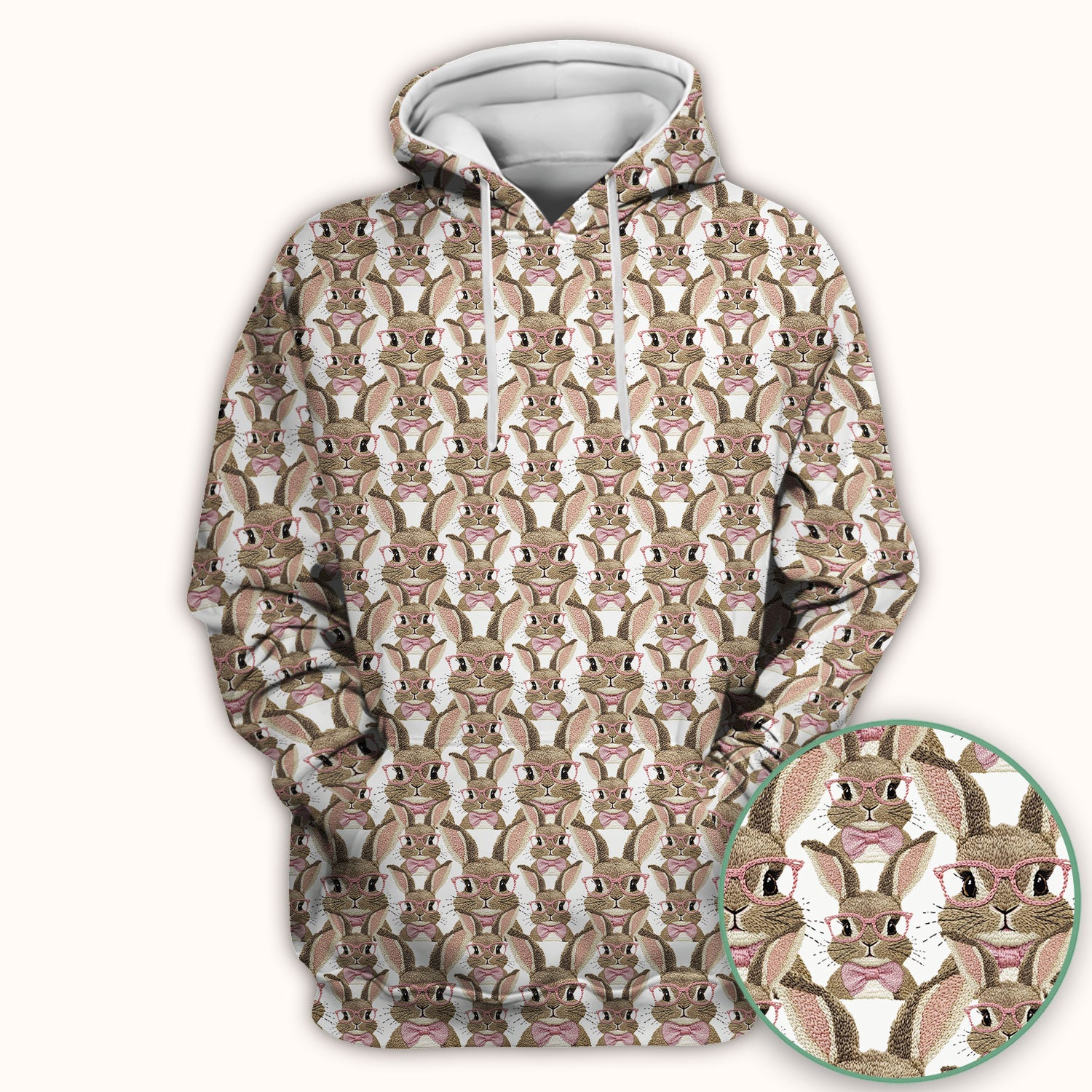 Cute Bunny With Glasses Pattern Scrub Top, Breathable Fabrics Nursing Uniform, Easter