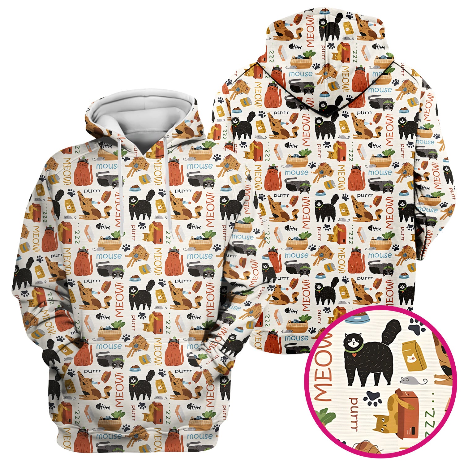 Meow Purr Cat Life Print Scrub Top, Comfortable Scrubs for Nurses