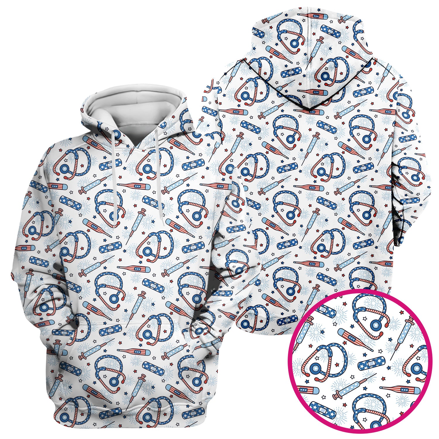 Funny Patriotic Stethoscope Bandage Nurse Pattern Scrub Top, Comfortable Scrubs for Nurses