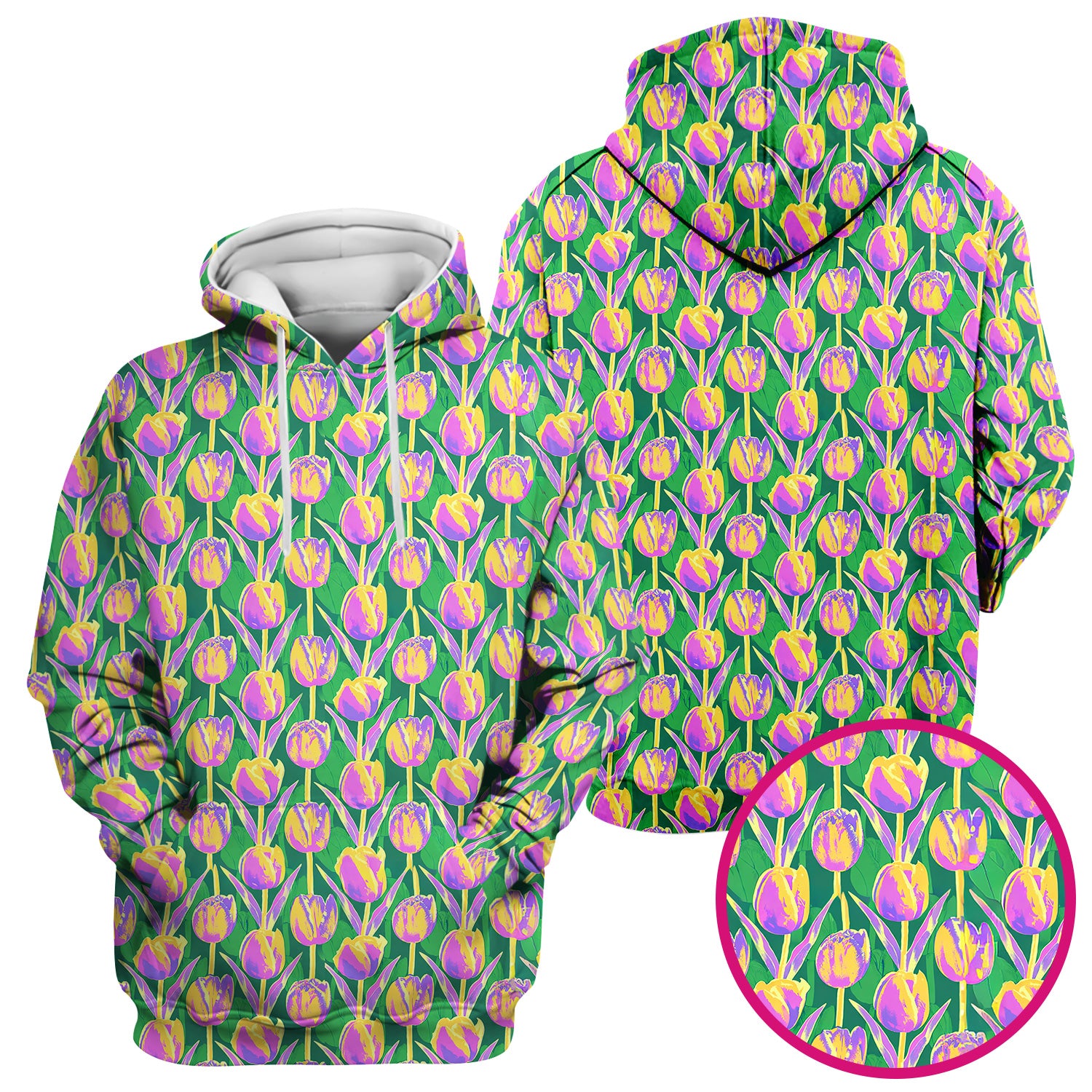 Colorful Tulip Floral Pattern Scrub Top, Breathable Fabrics Nursing Uniform
