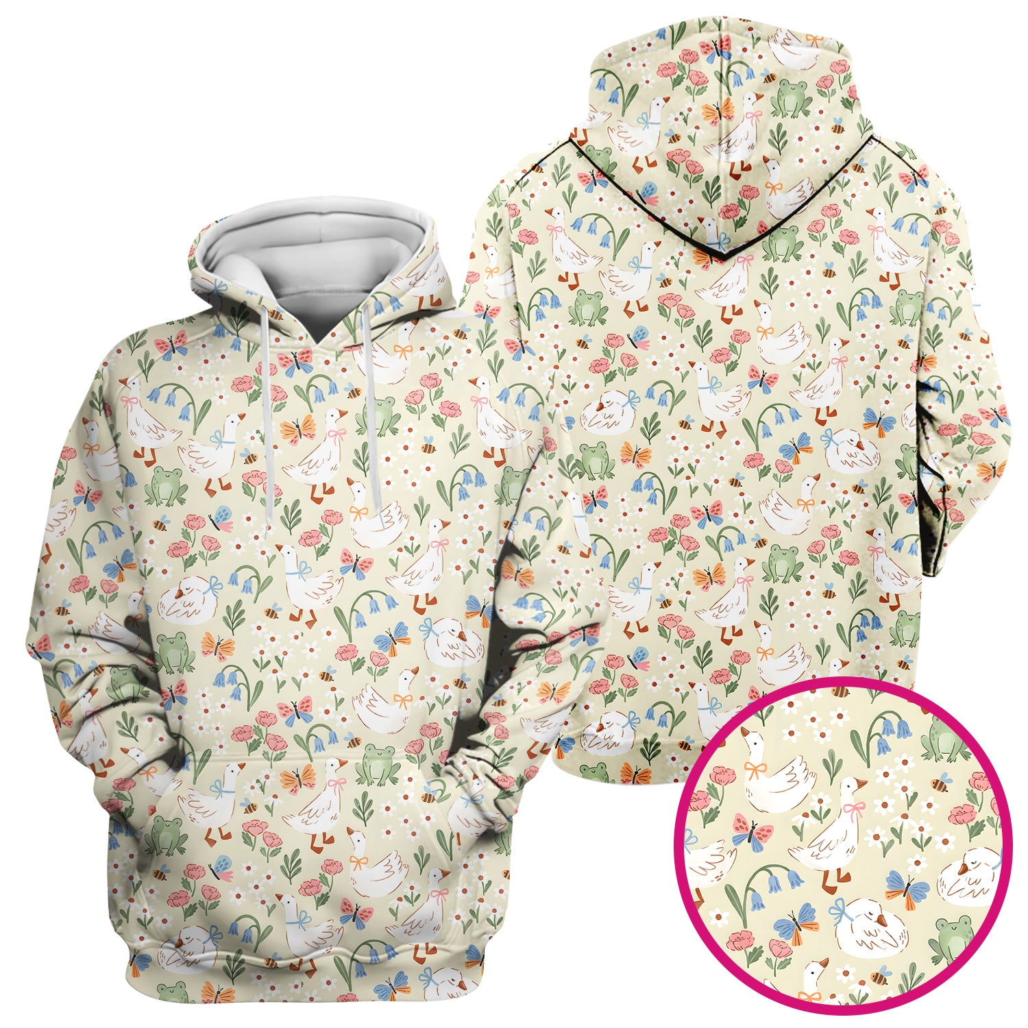 Cute Goose & Frog Garden Print Scrub Top, Comfortable Scrubs for Nurses