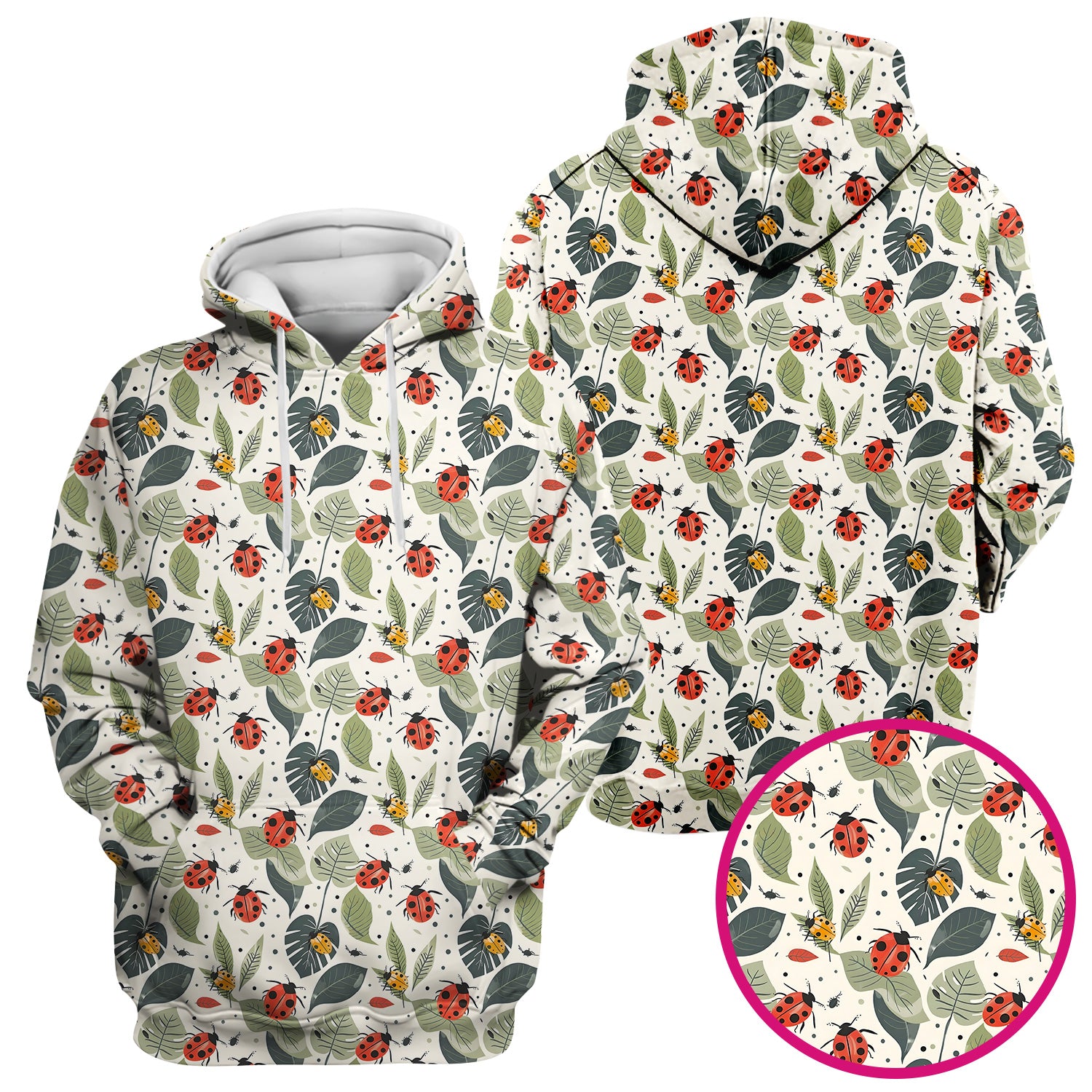 Cute Ladybug Leaf Nature Pattern Scrub Top, Comfortable Scrubs for Nurses