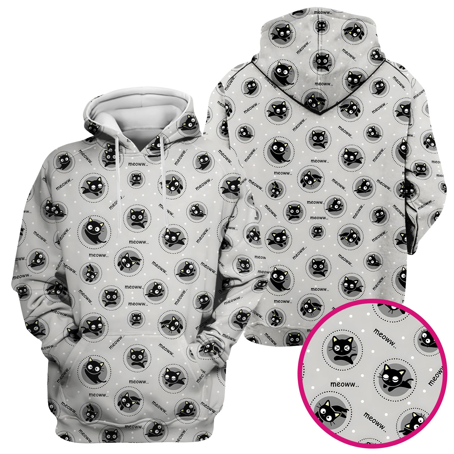 Funny Black Cat Meow Pattern Scrub Top, Comfortable Scrubs for Nurses