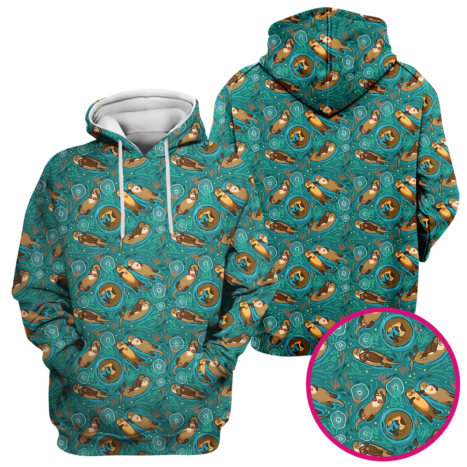 Sea Otter Floating Ocean Pattern Scrub Top, Comfortable Scrubs for Nurses