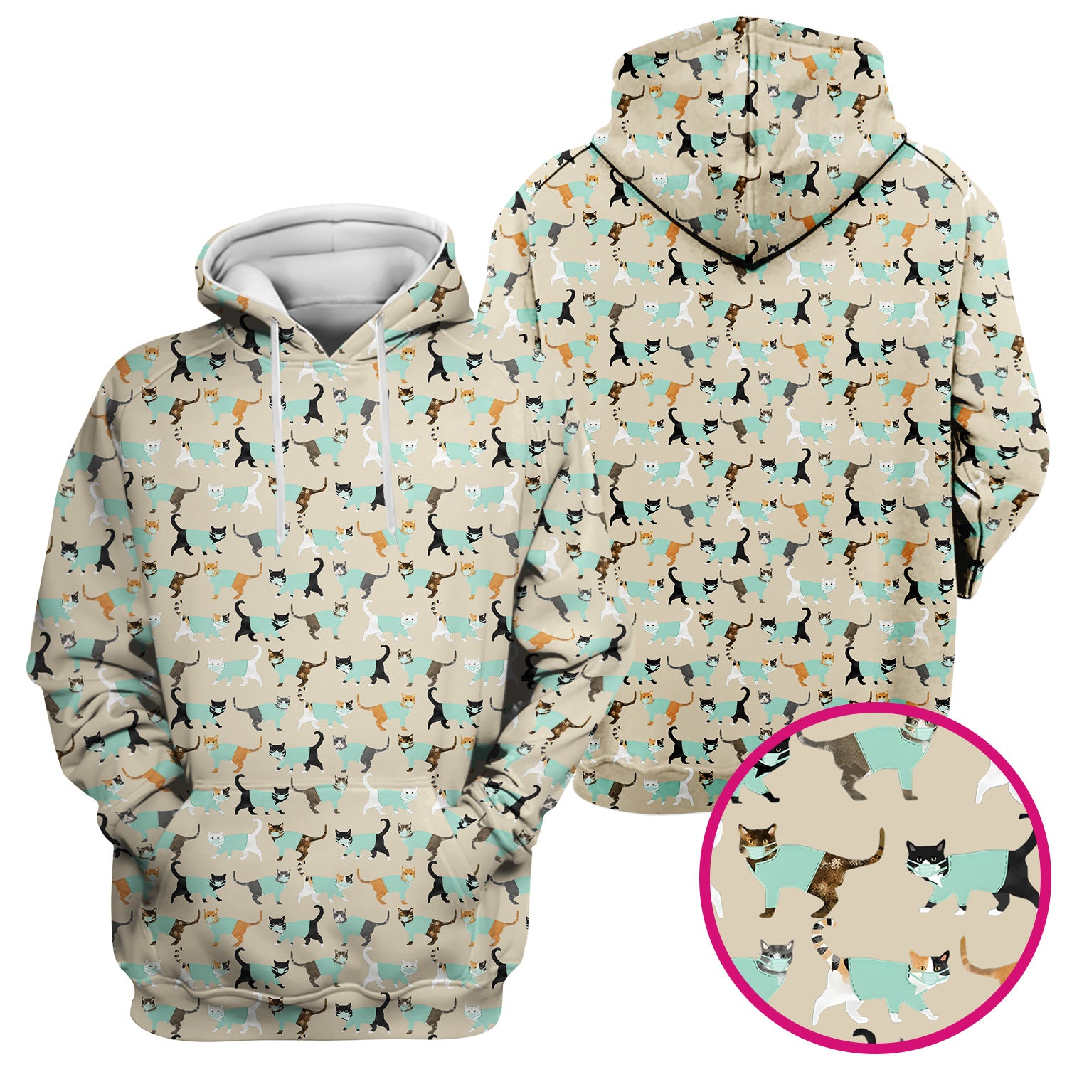 Playful Cat Nurse All Over Print Scrub Top, Comfortable Scrubs for Nurses