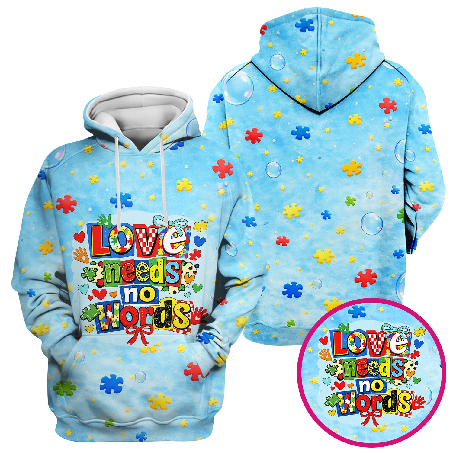Autism Awareness Nurse Puzzle Love Needs No Words Pattern Scrub Top, Comfortable Scrubs for Nurses