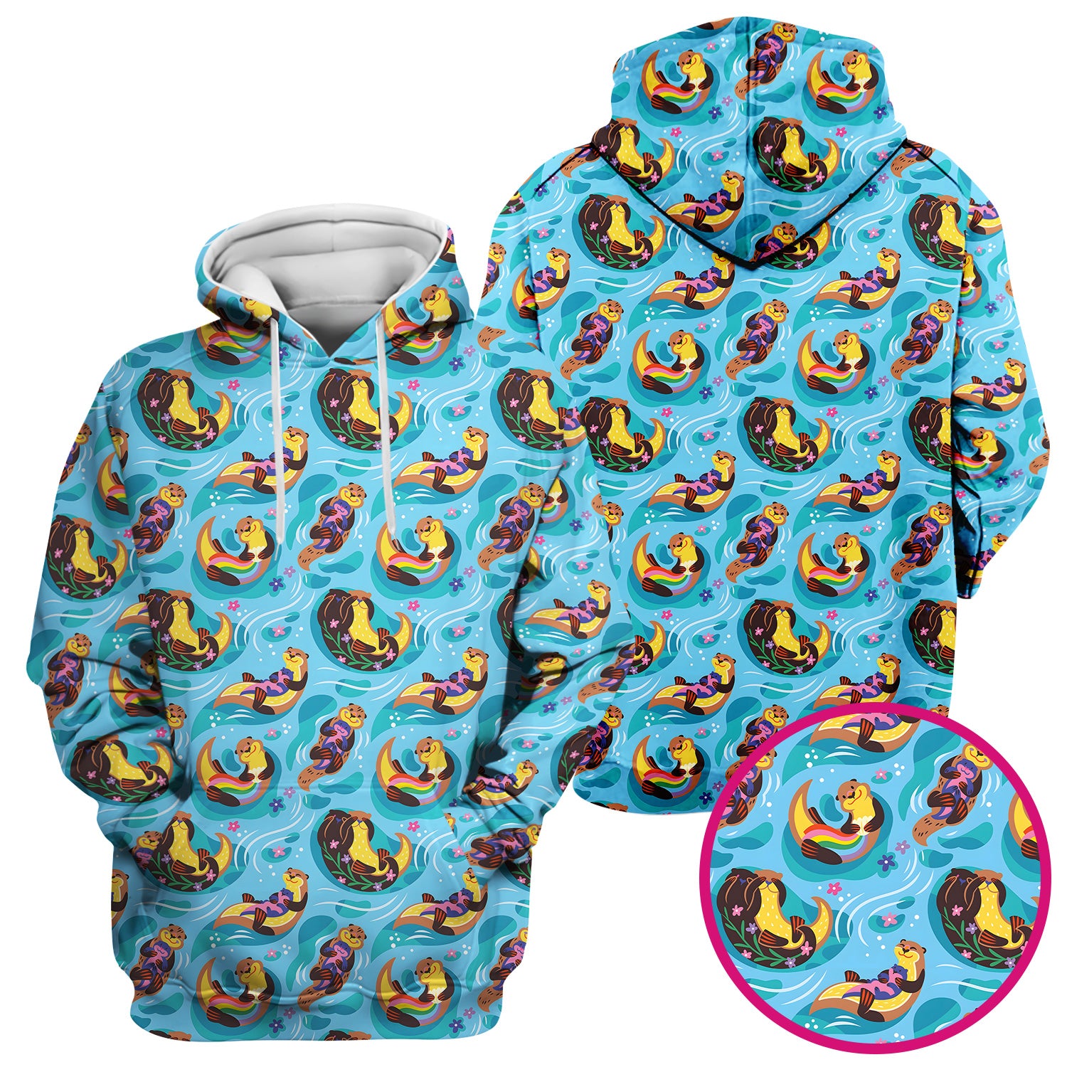 Otter Floating River Rainbow Pattern Scrub Top, Comfortable Scrubs for Nurses
