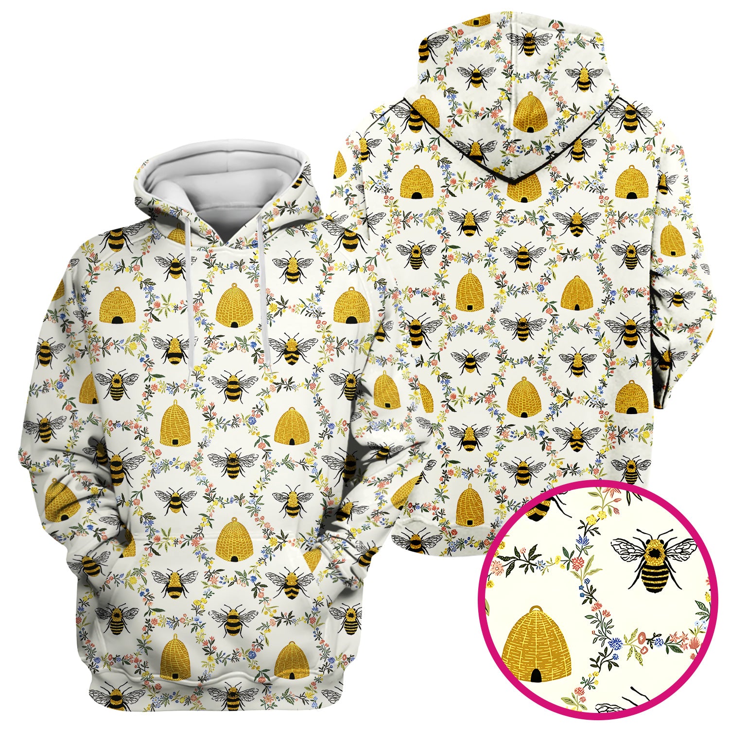 Honey Bee Beehive Floral Pattern Scrub Top, Comfortable Scrubs for Nurses