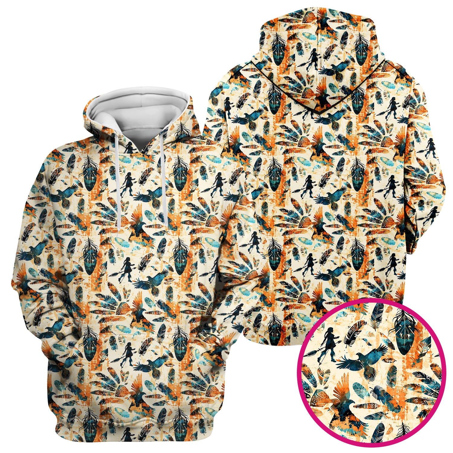 Feather Birds Tribal Print Scrub Top, Comfortable Scrubs for Nurses