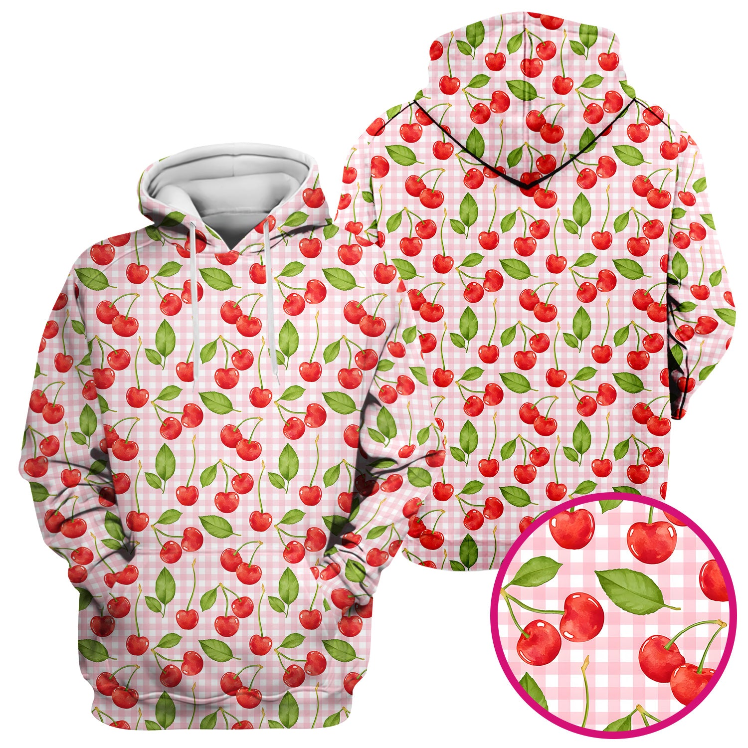 Sweet Red Cherry Gingham Pattern Scrub Top, Comfortable Scrubs for Nurses