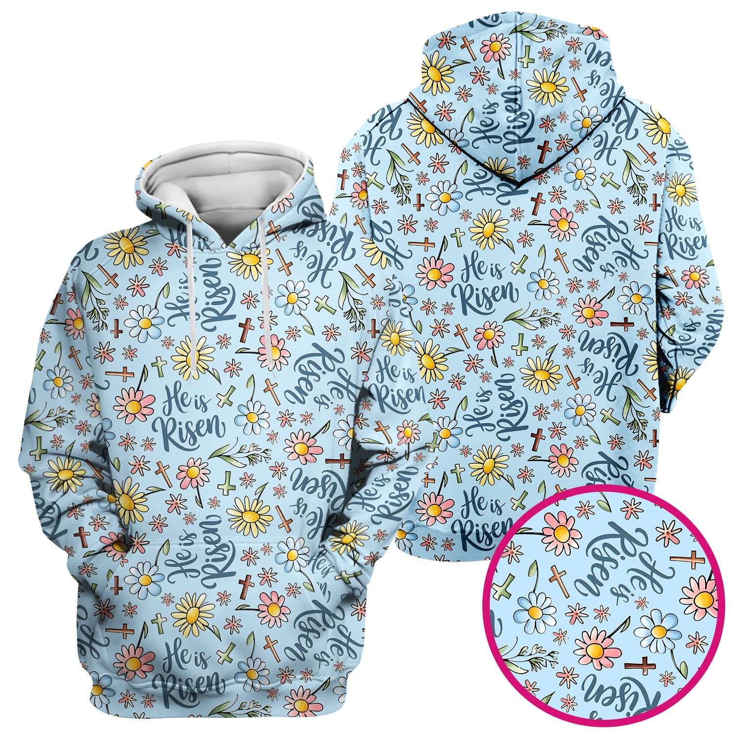 He Is Risen Cross Flower Pattern Scrub Top, Comfortable Scrubs For Nurses