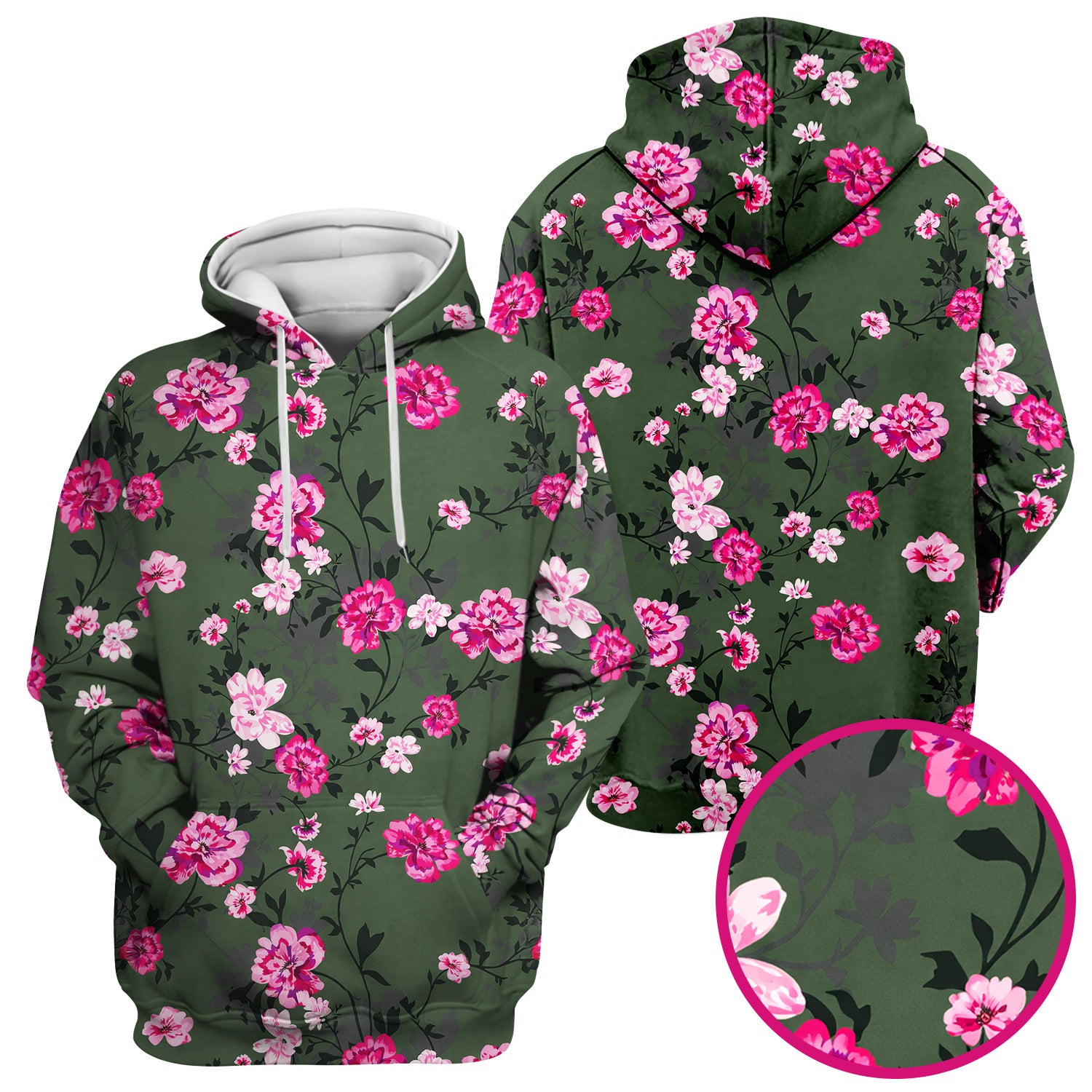 Pink Floral Blossom Pattern Scrub Top, Comfortable Scrubs for Nurses