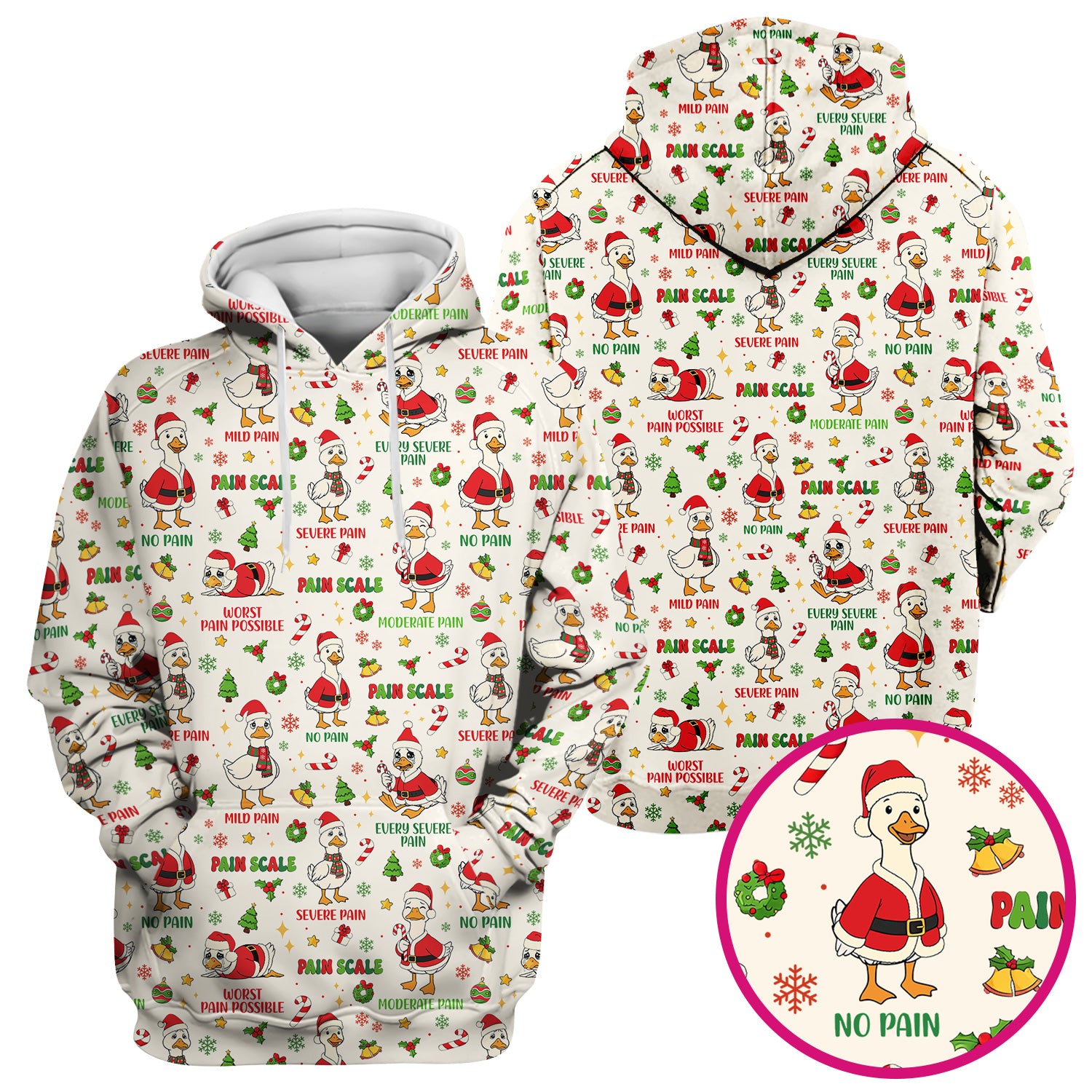 Funny Goose Christmas Scrub Top - Pain Scale Nurse Pattern Shirt - Cute Holiday Medical Scrubs for Women