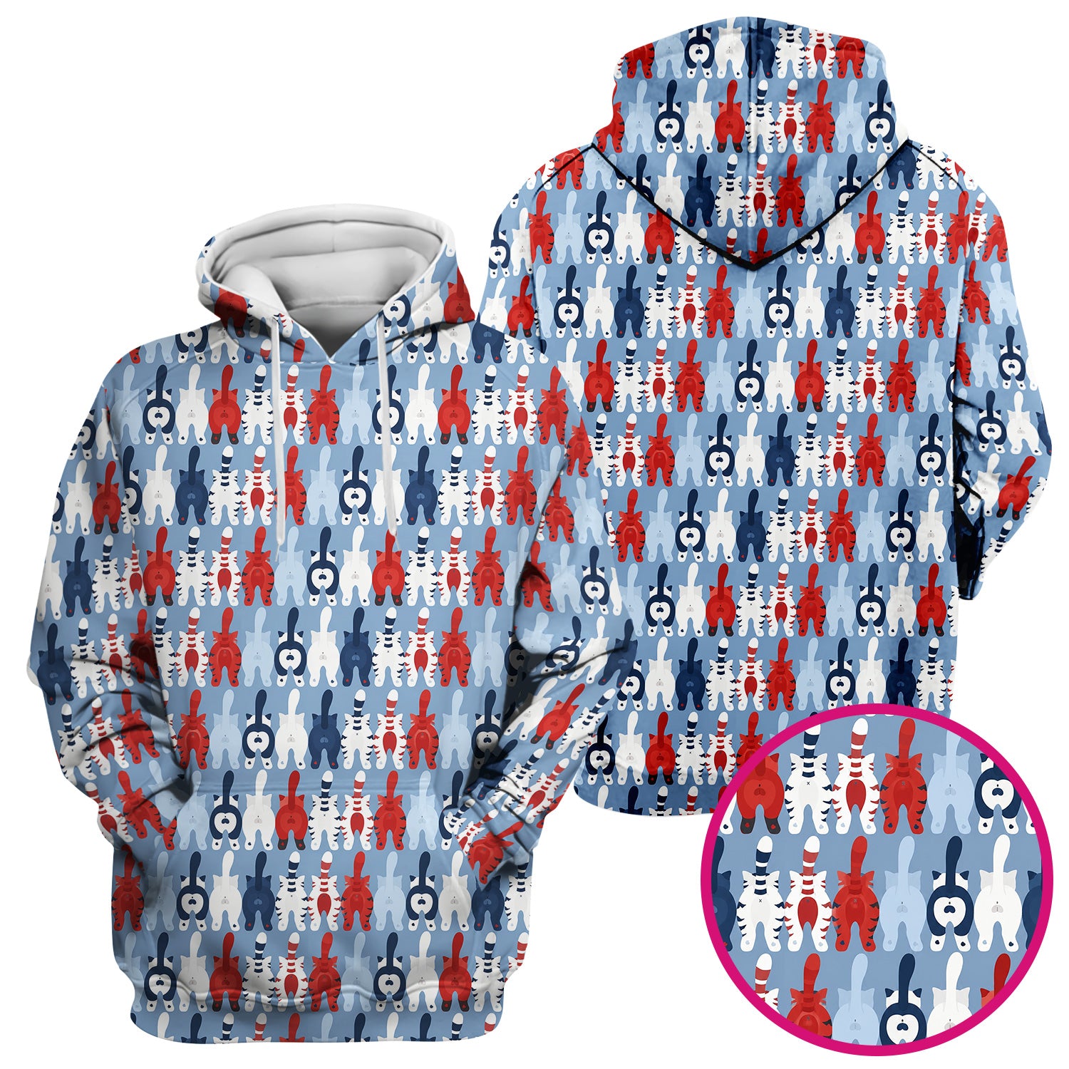 Colorful Patriotic Cat Tail Pattern Scrub Top, Comfortable Scrubs for Nurses