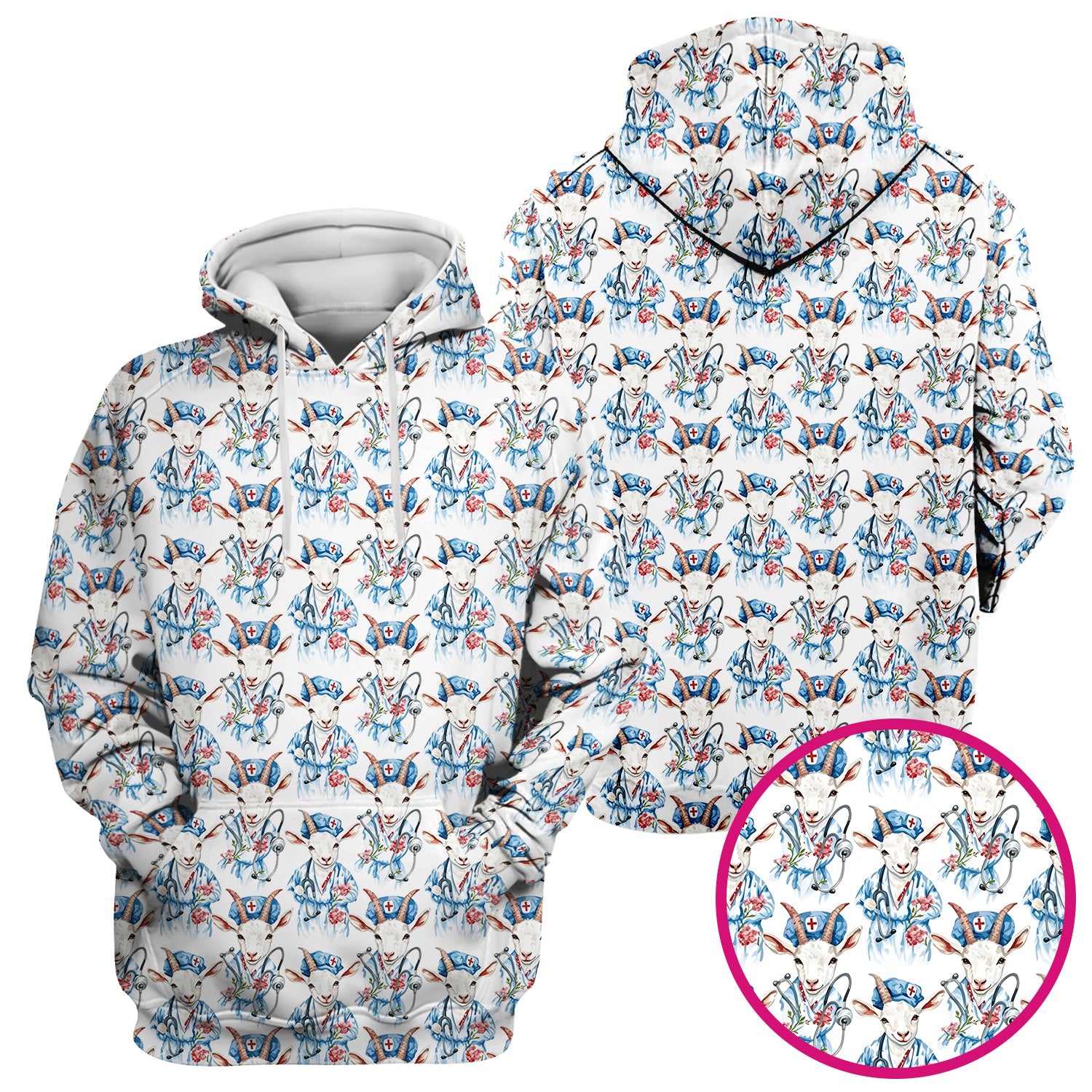 Cute Goat Animal Lover Pattern Scrub Top, Comfortable Scrubs for Nurses