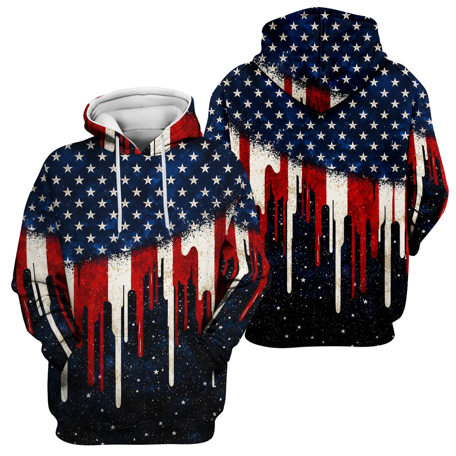 Festive Patriotic Dripping Flag Pattern Scrub Top, Comfortable Scrubs for Nurses