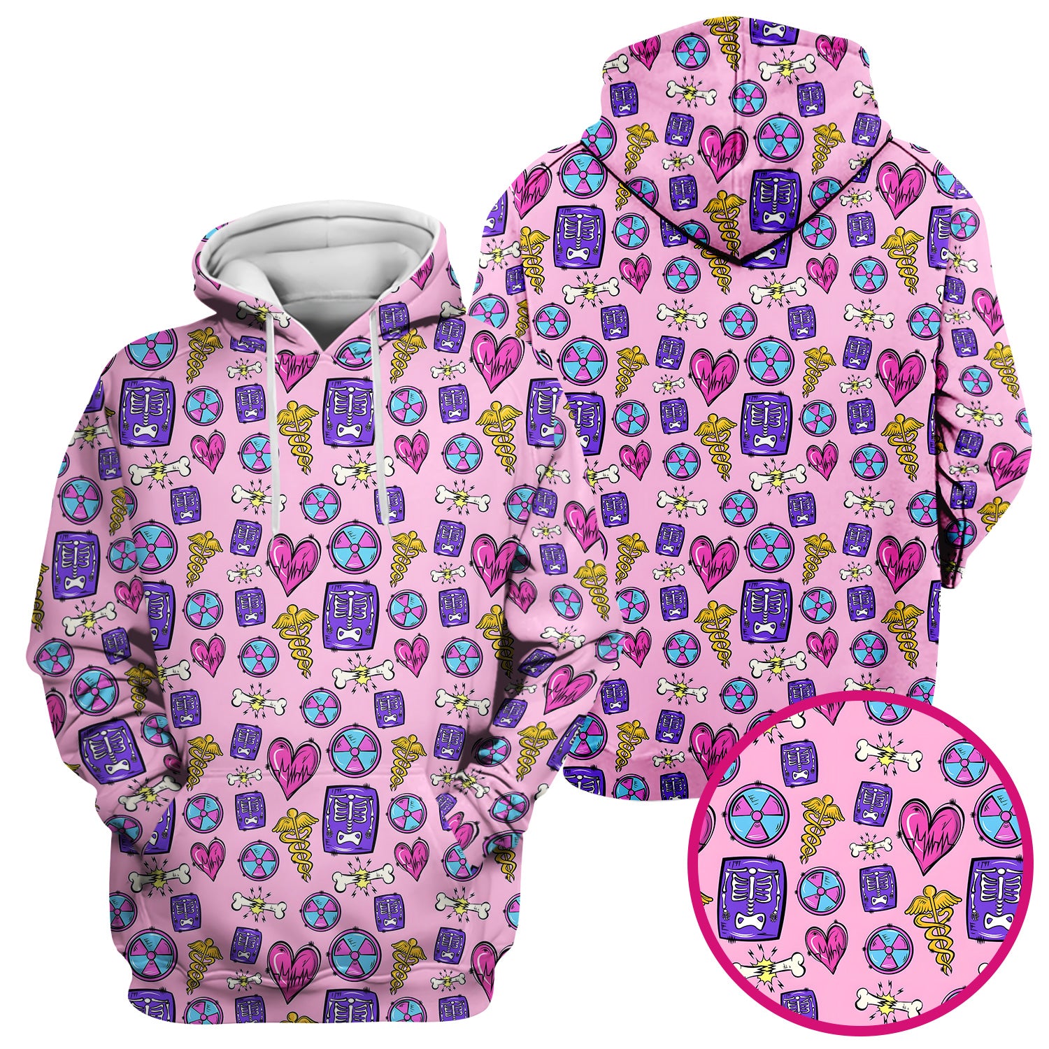 Sassy Nurse Heart Bone Caduceus Xray Icon Print Scrub Top, Comfortable Scrubs for Nurses