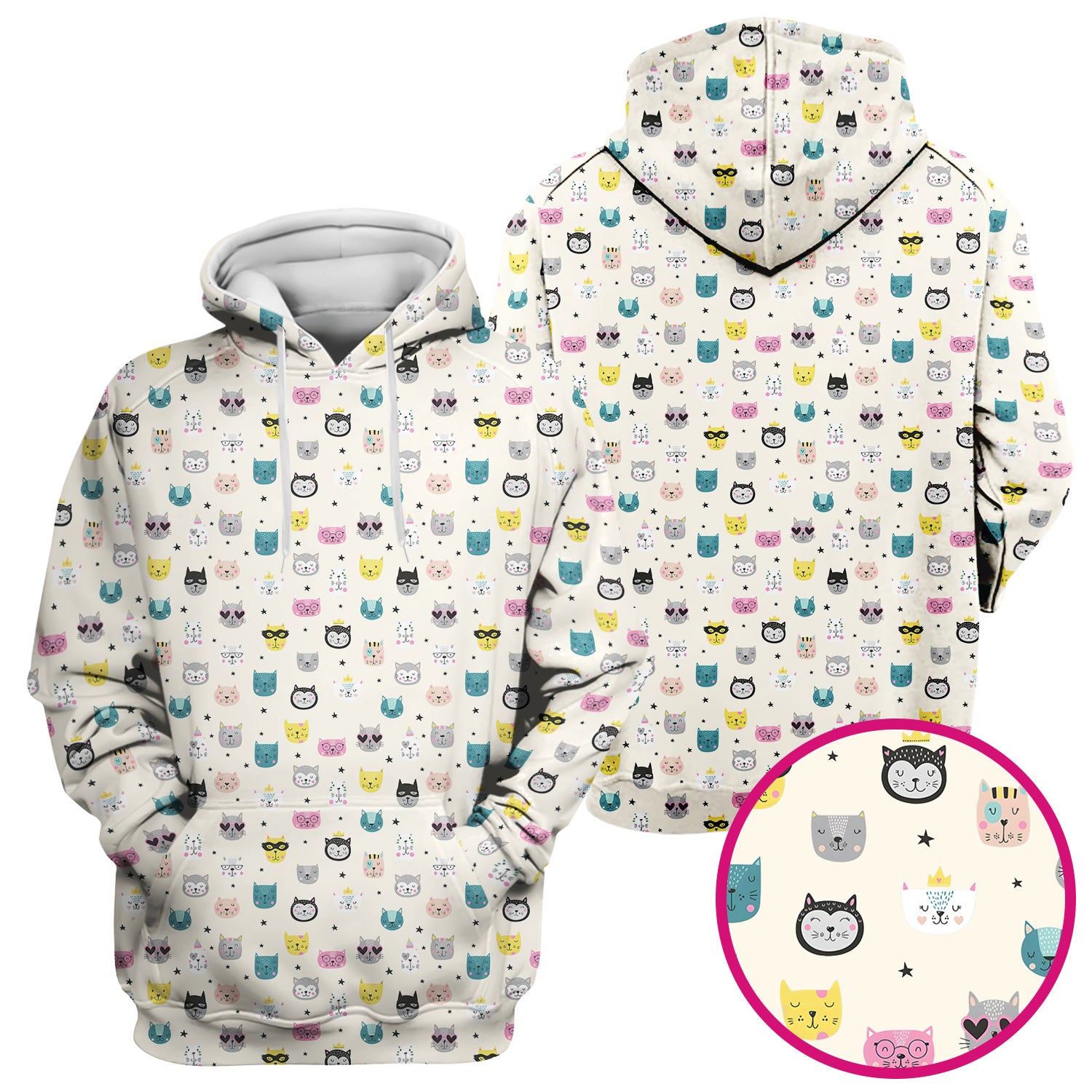 Cute Colorful Cat Pattern Scrub Top, Comfortable Scrubs for Nurses