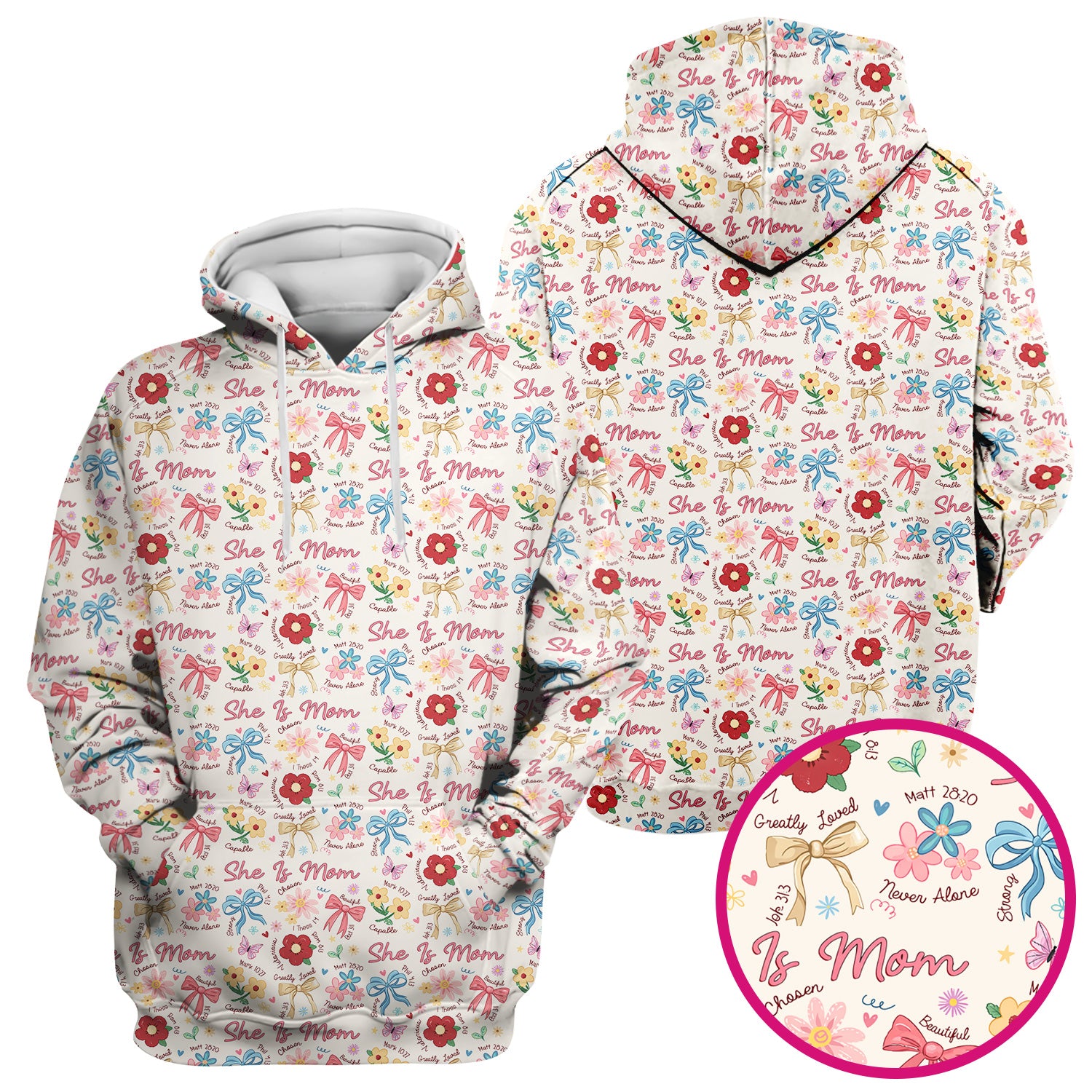 She Is Mom Floral Bow Pattern Scrub Top, Comfortable Scrubs for Nurses