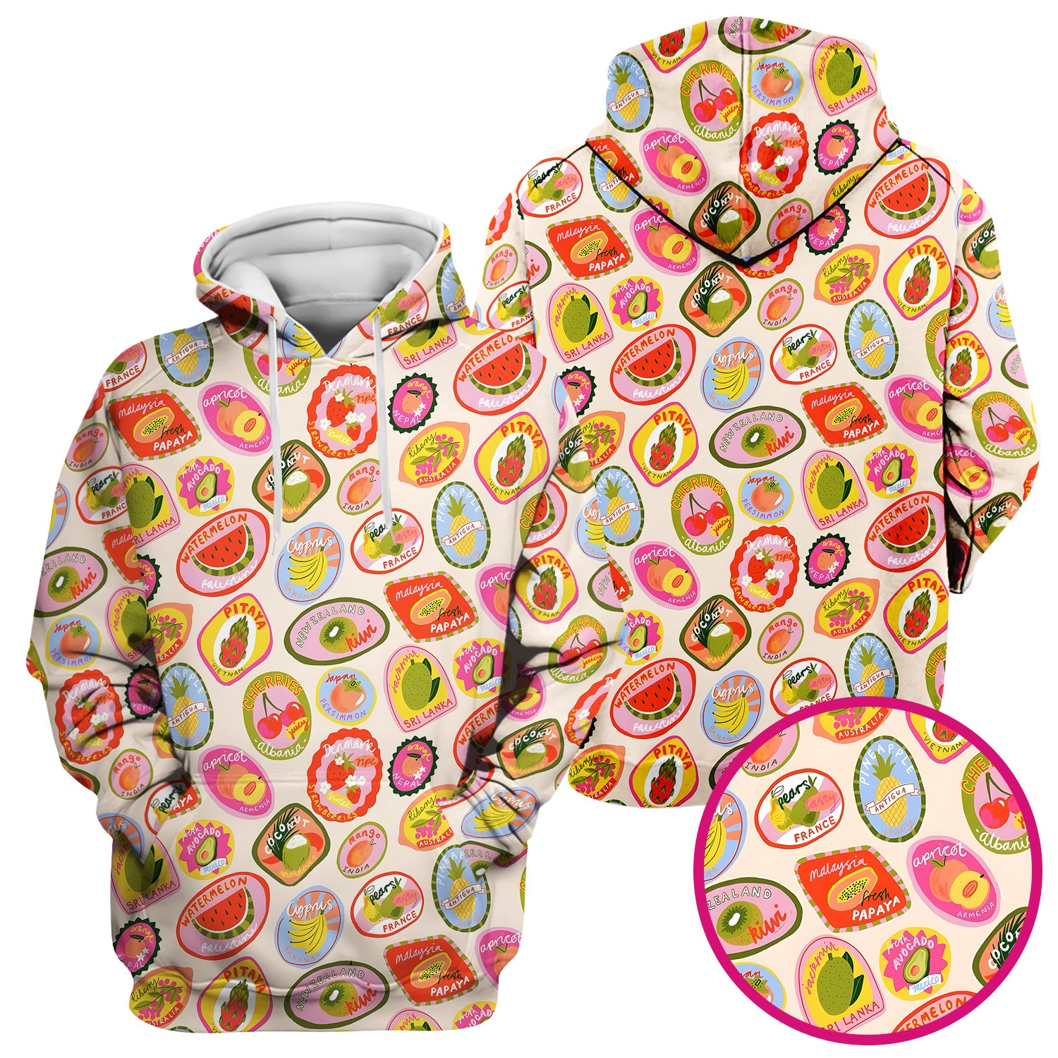Summer Colorful Fruit Sticker Pattern Scrub Top, Comfortable Scrubs For Nurses