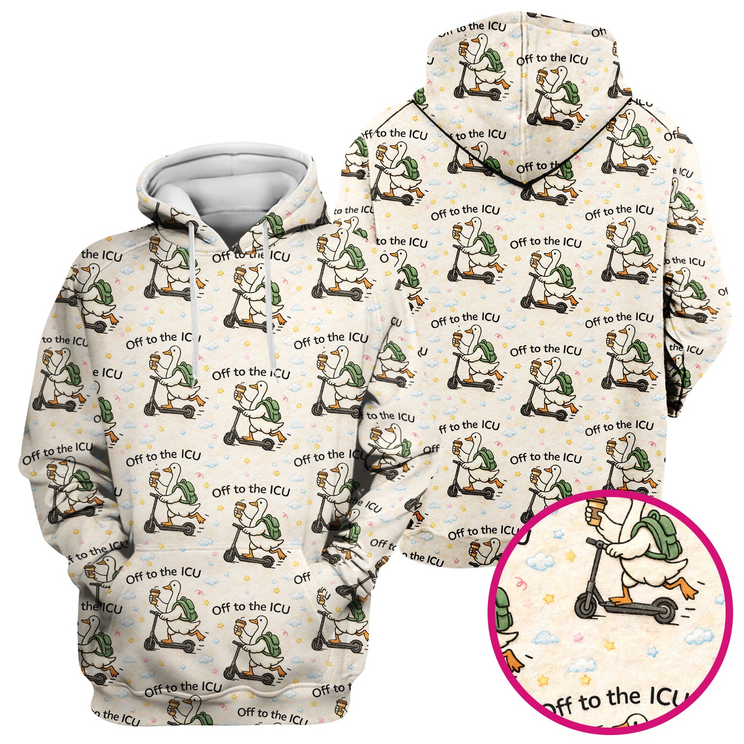Funny Goose Off To The ICU Pattern Scrubs Top, Breathable Fabrics Nursing Uniform