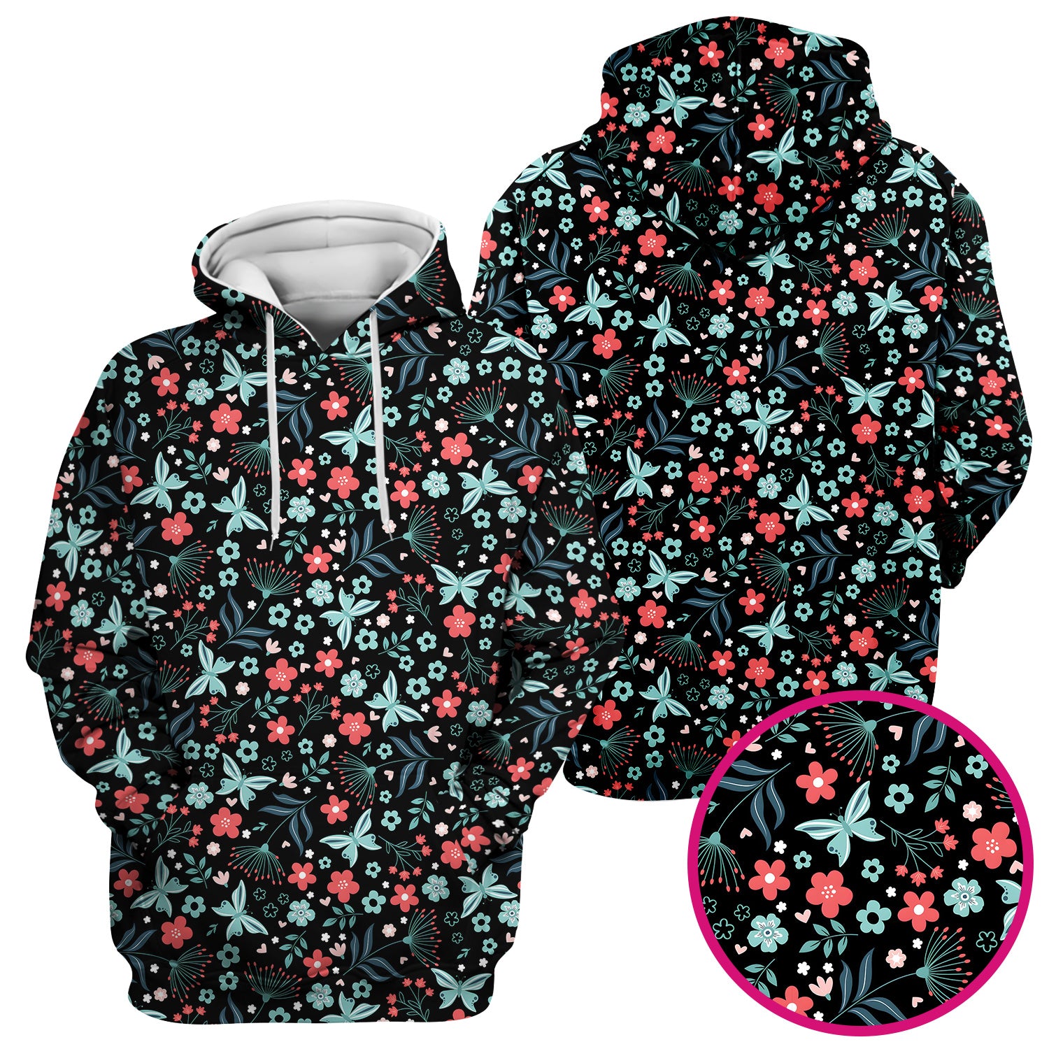 Cute Floral Butterfly Garden Print Scrub Top, Comfortable Scrubs for Nurses