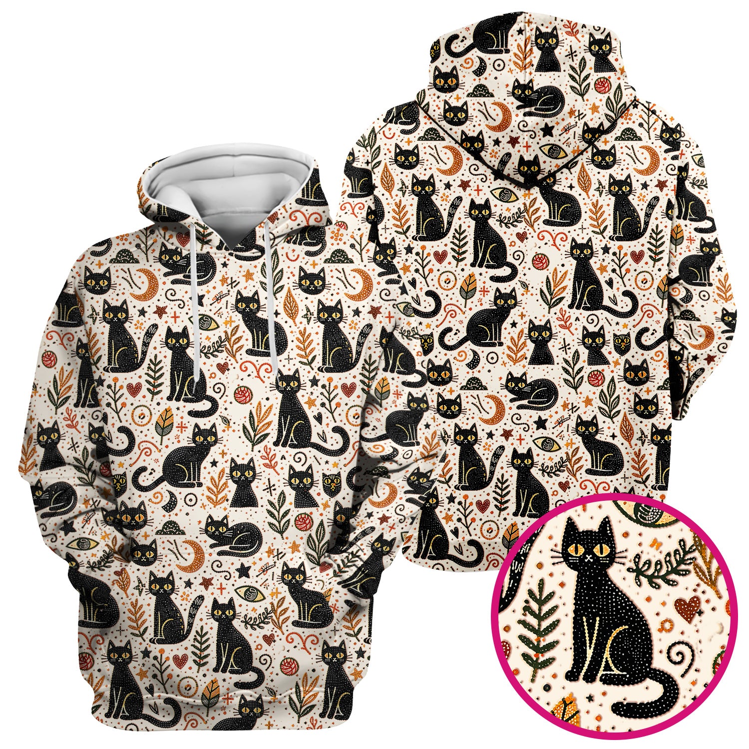 Mystic Black Cat Celestial Doodle Pattern Scrub Top, Comfortable Scrubs for Nurses