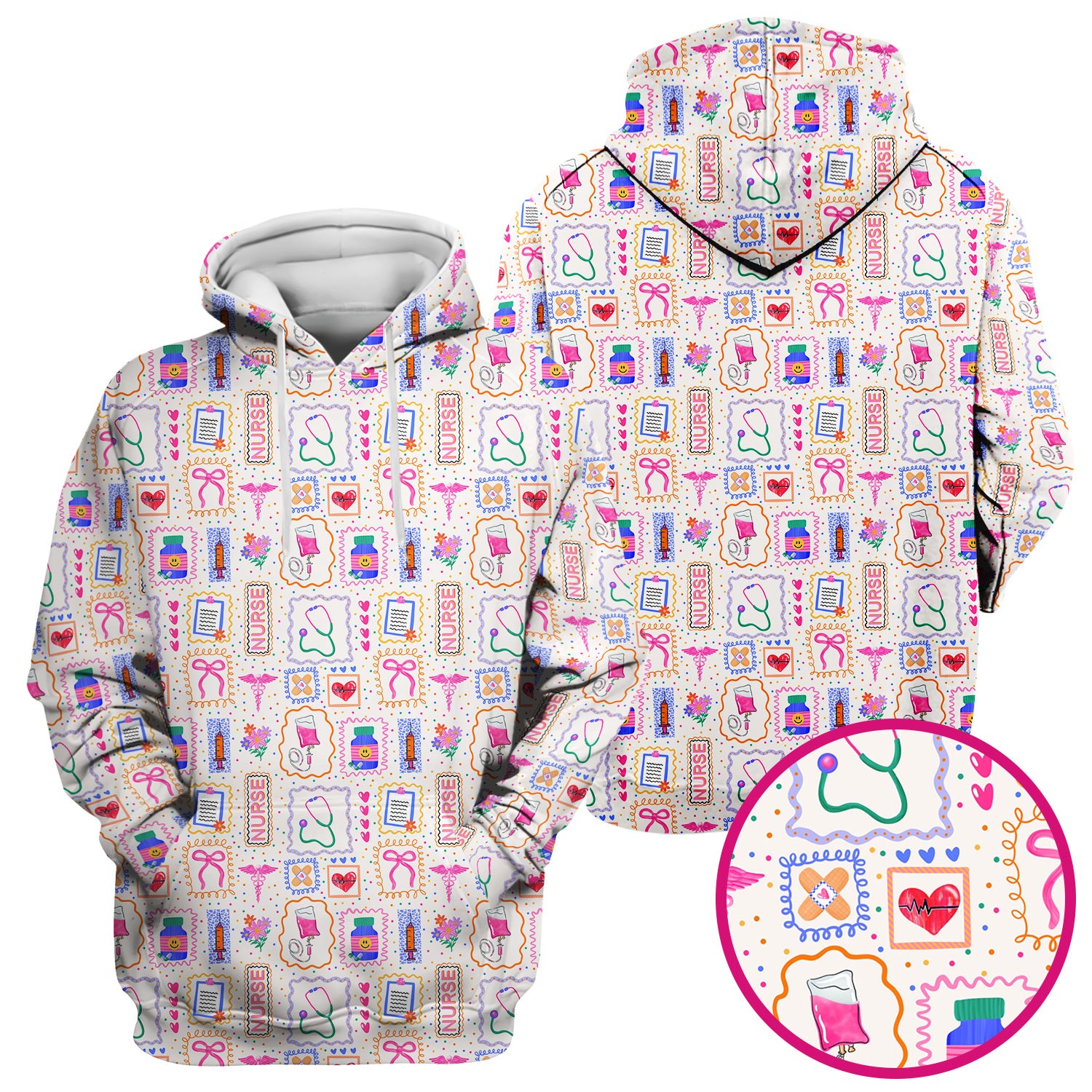 Colorful Nurse Medical Icon Pattern Scrub Top, Comfortable Scrubs for Nurses