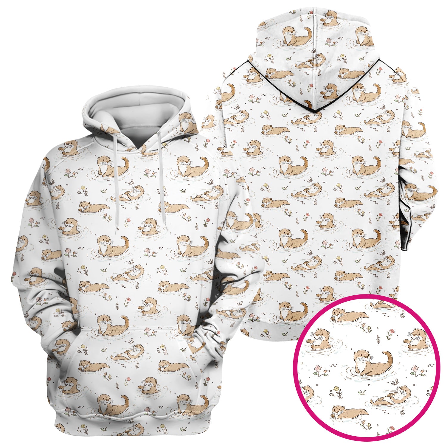 Otter Swimming Floating Water Pattern Scrub Top, Breathable Fabrics Nursing Uniform