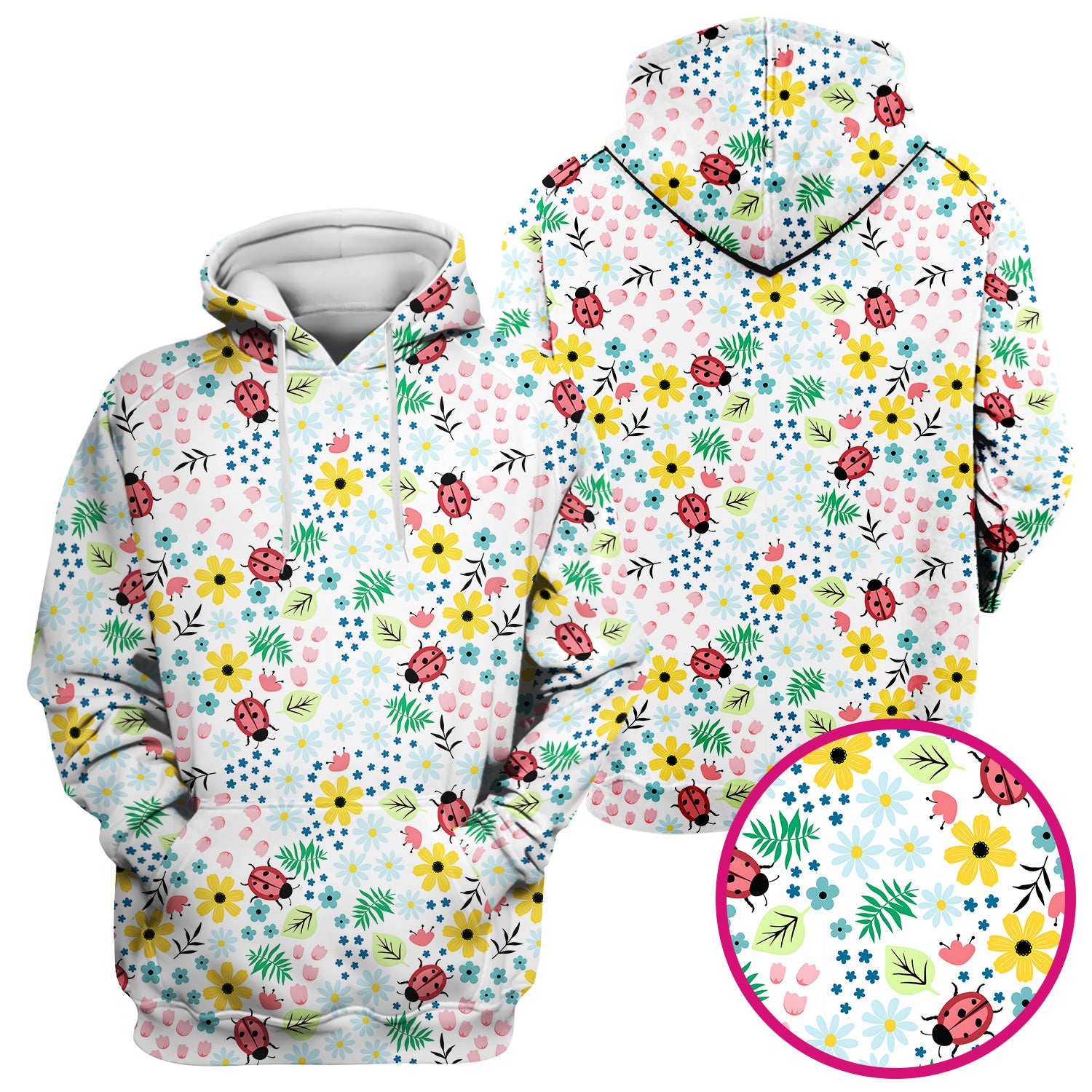 Cute Ladybug Floral Garden Print Scrub Top, Comfortable Scrubs for Nurses