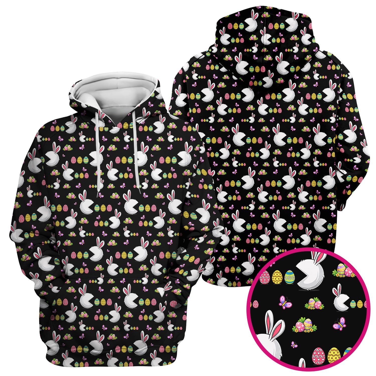 Easter Bunny and Colorful Eggs Print Scrub Top, Breathable Fabrics Nursing Uniform
