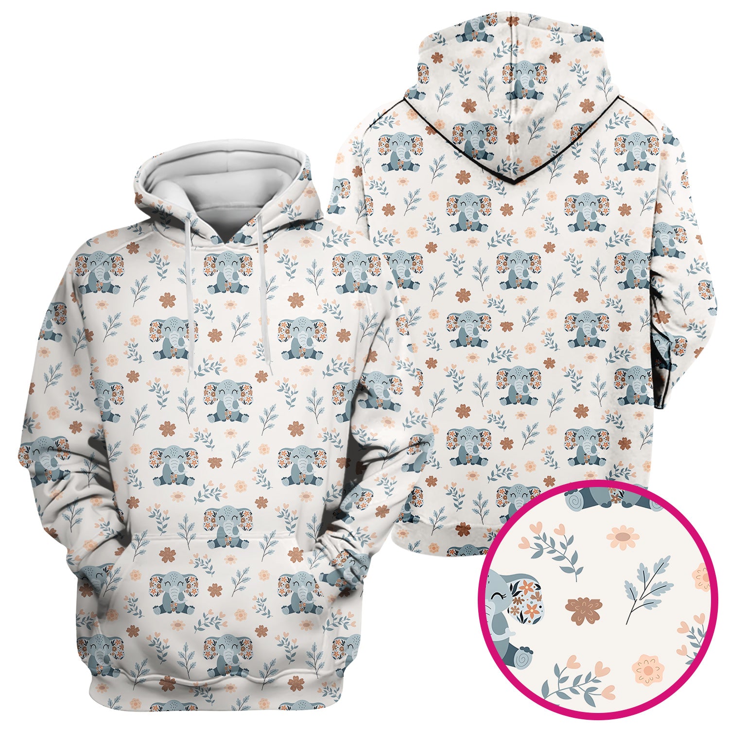 Cute Elephant Floral Print Scrub Top, Comfortable Scrubs for Nurses