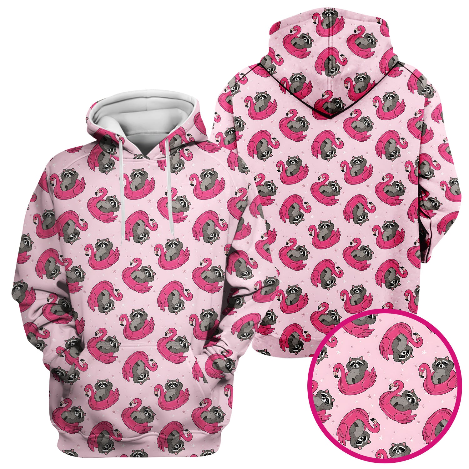 Cute Raccoon Flamingo Float Pattern Scrub Top, Comfortable Scrubs for Nurses
