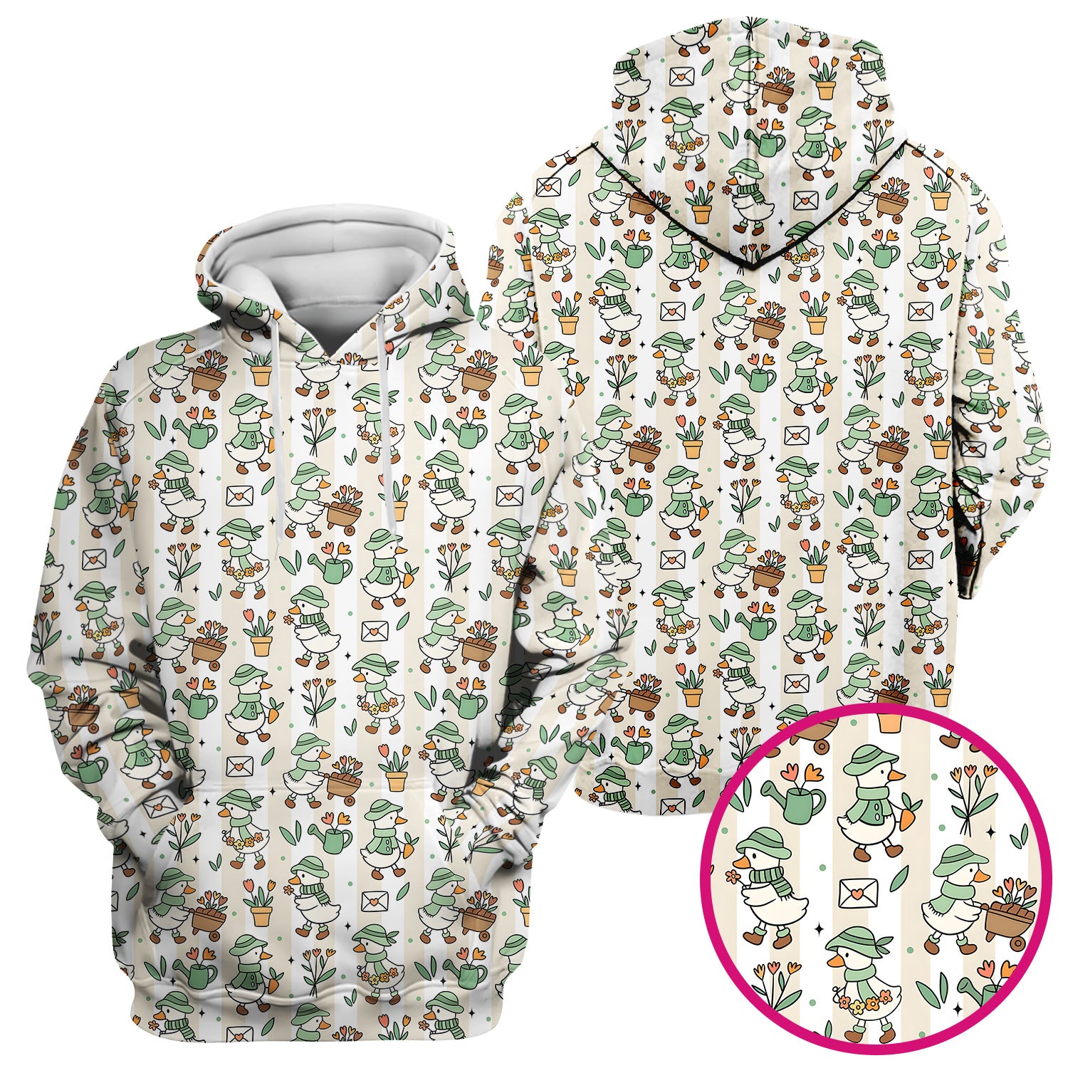 Cute Gardening Duck Floral Pattern Scrub Top, Comfortable Scrubs for Nurses