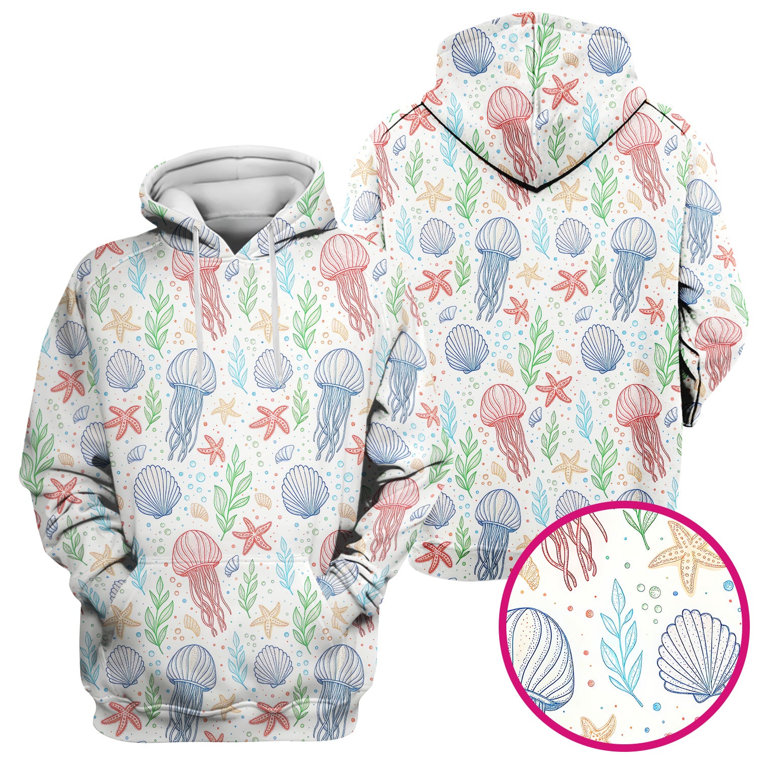 Ocean Jellyfish Starfish Seashell Pattern Scrubs Top, Comfortable Scrubs for Nurses