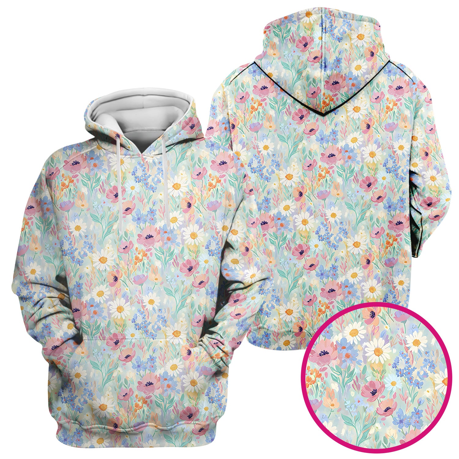 Pastel Wildflower Meadow Floral Pattern Scrub Top, Breathable Fabrics Nursing Uniform