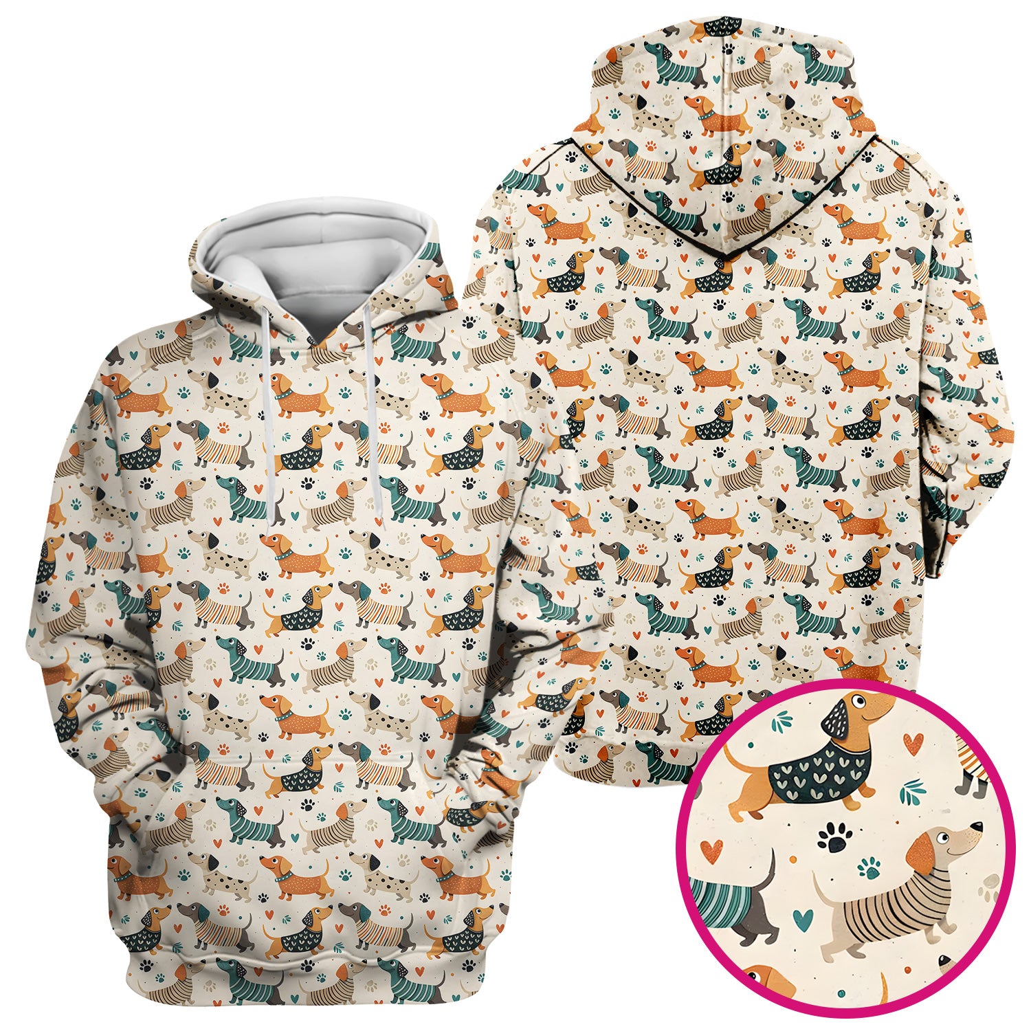 Fun Dachshund Dog Paw Heart Pattern Scrub Top, Comfortable Scrubs for Nurses